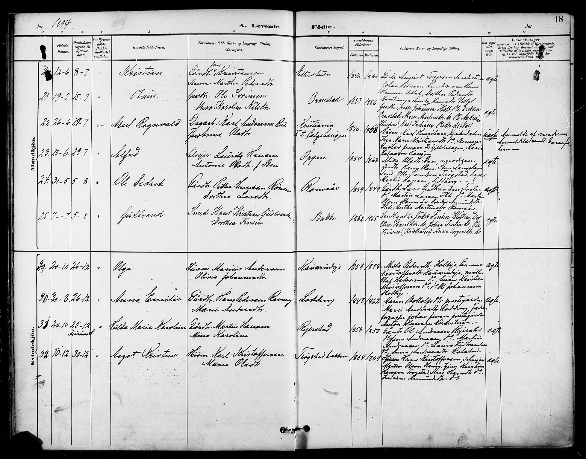 Ullensaker prestekontor Kirkebøker, AV/SAO-A-10236a/F/Fa/L0020: Parish register (official) no. I 20, 1892-1902, p. 18