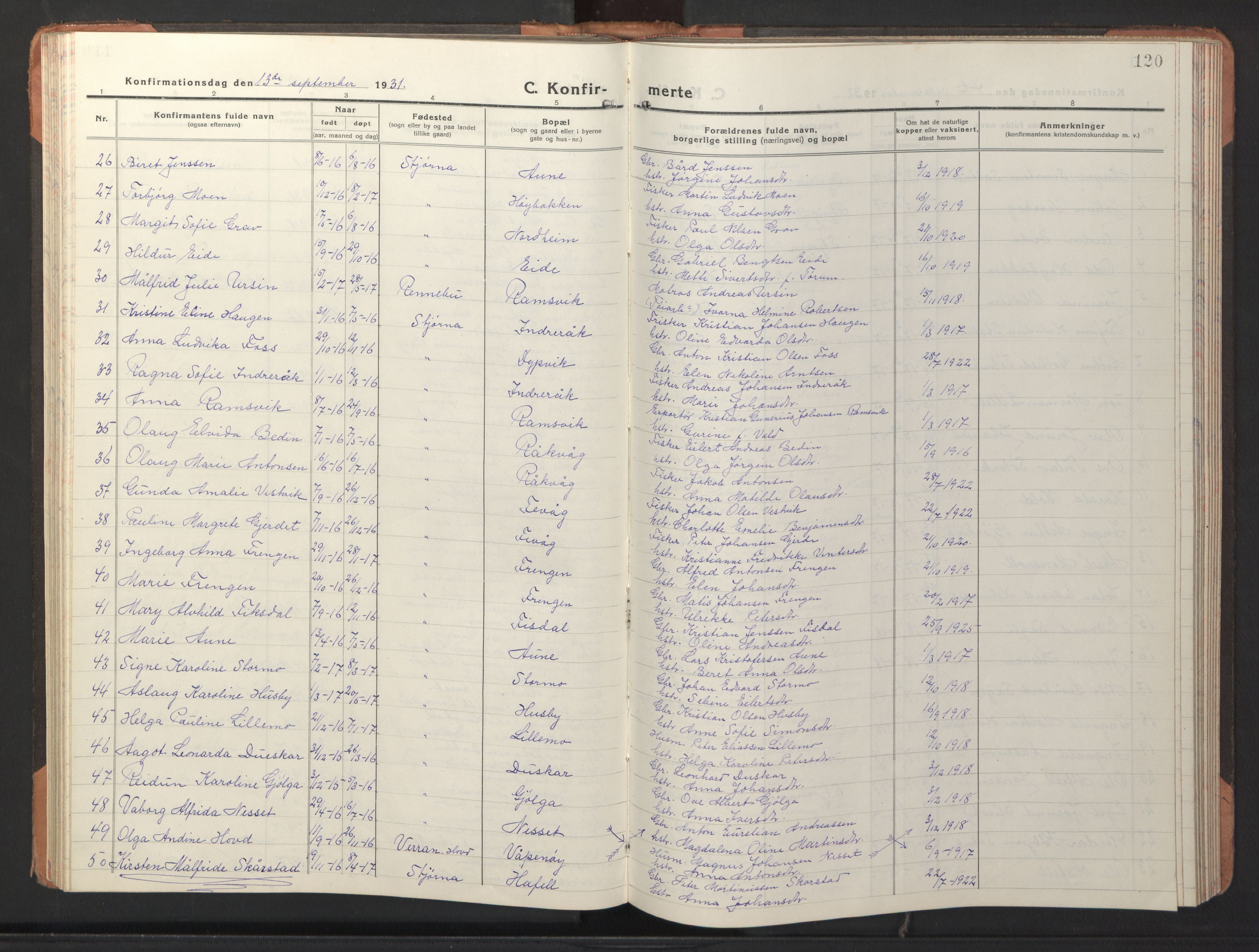 Ministerialprotokoller, klokkerbøker og fødselsregistre - Sør-Trøndelag, SAT/A-1456/653/L0658: Parish register (copy) no. 653C02, 1919-1947, p. 120