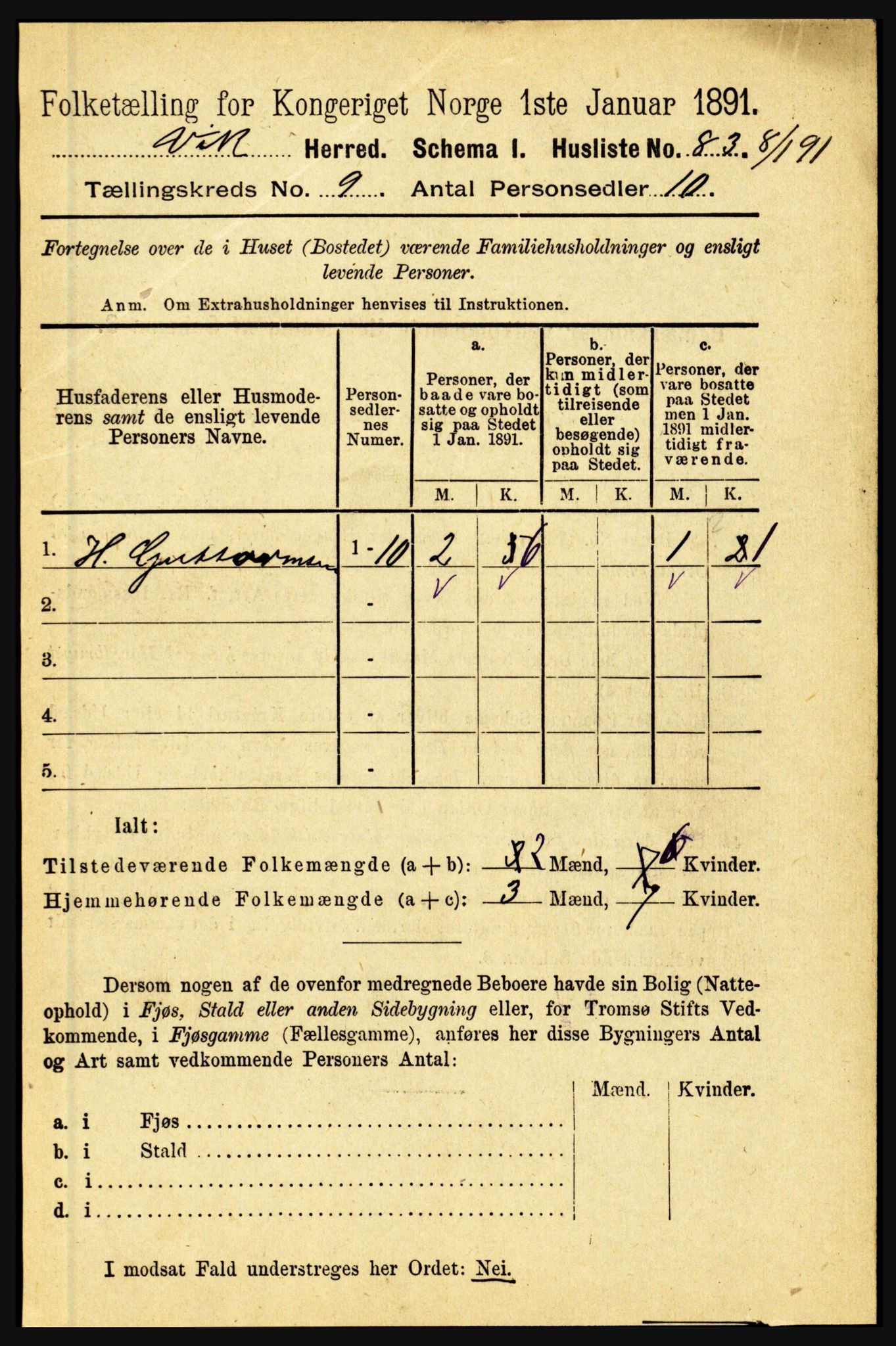 RA, 1891 census for 1417 Vik, 1891, p. 3997