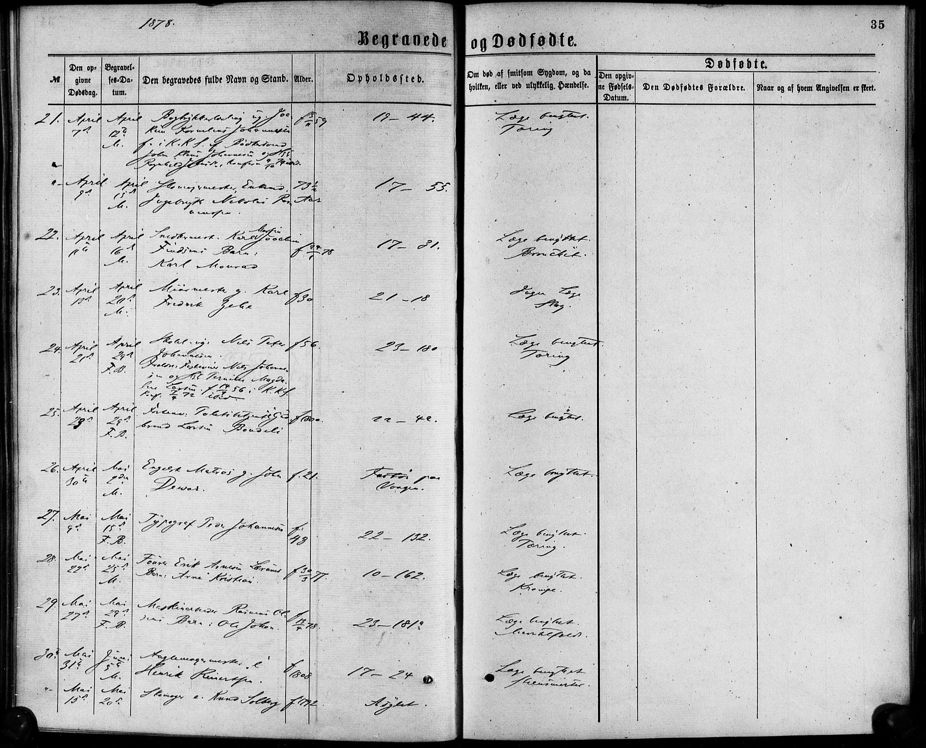 Korskirken sokneprestembete, AV/SAB-A-76101/H/Haa/L0046: Parish register (official) no. E 4, 1875-1883, p. 35