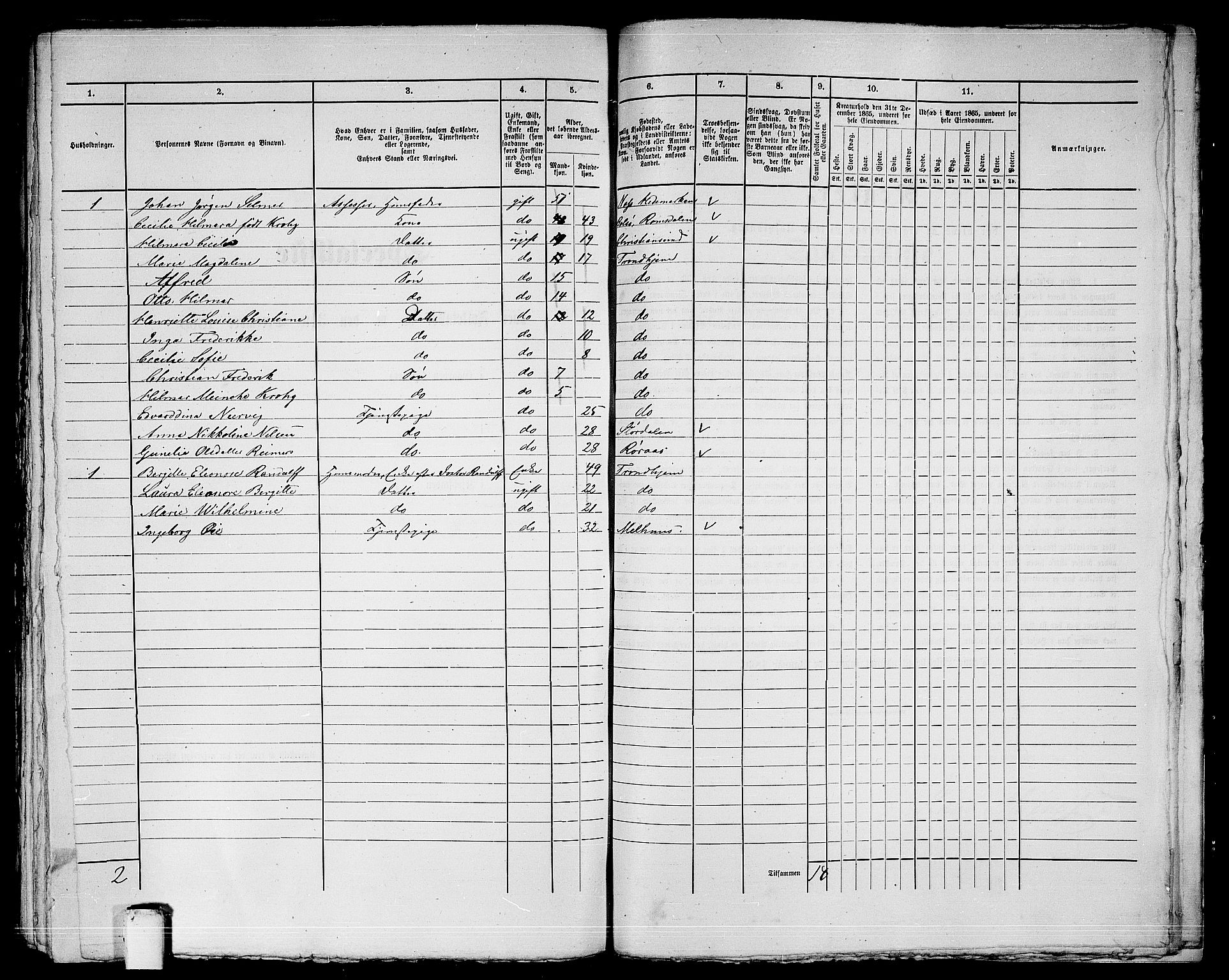 RA, 1865 census for Trondheim, 1865, p. 1027