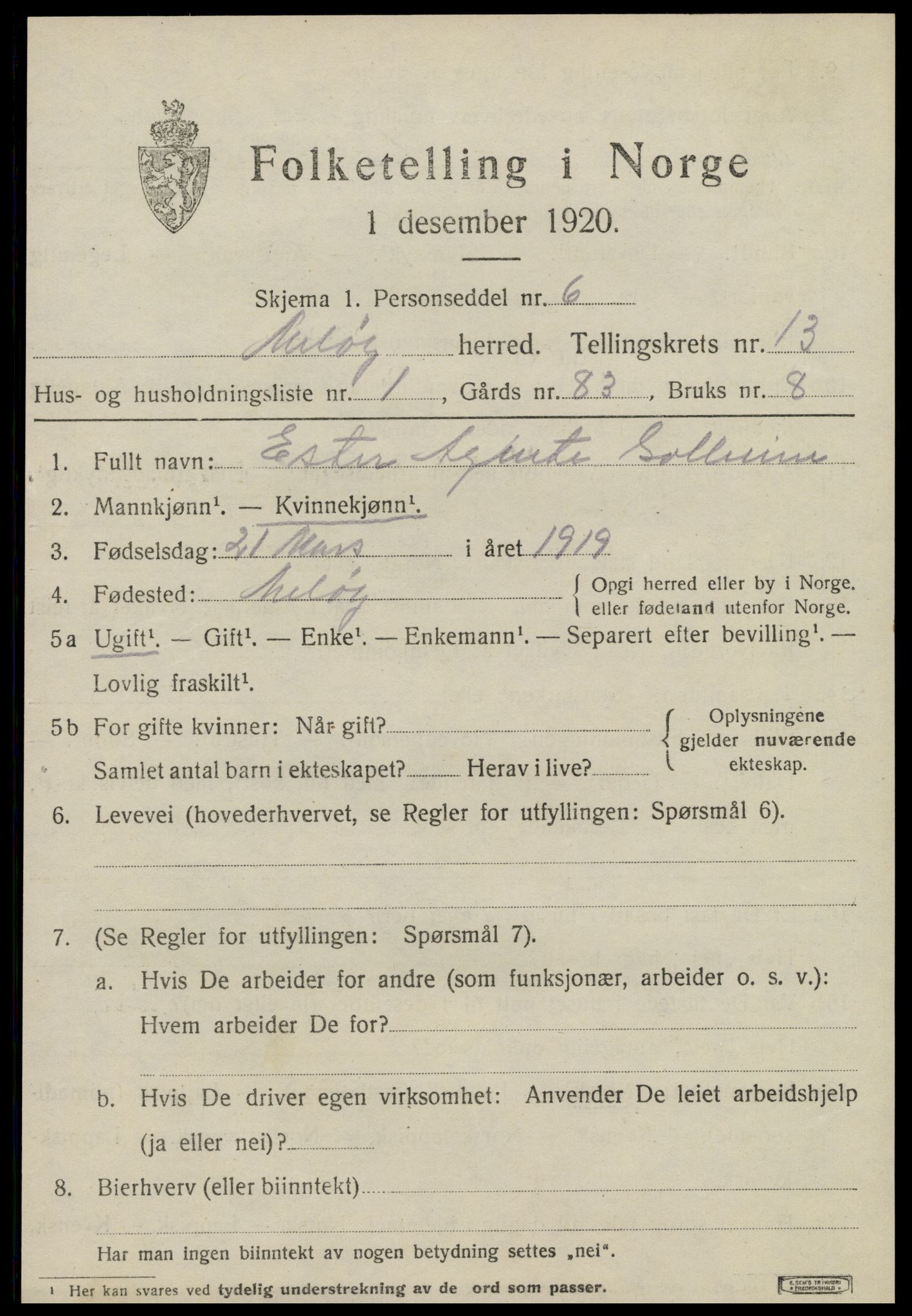 SAT, 1920 census for Meløy, 1920, p. 8331