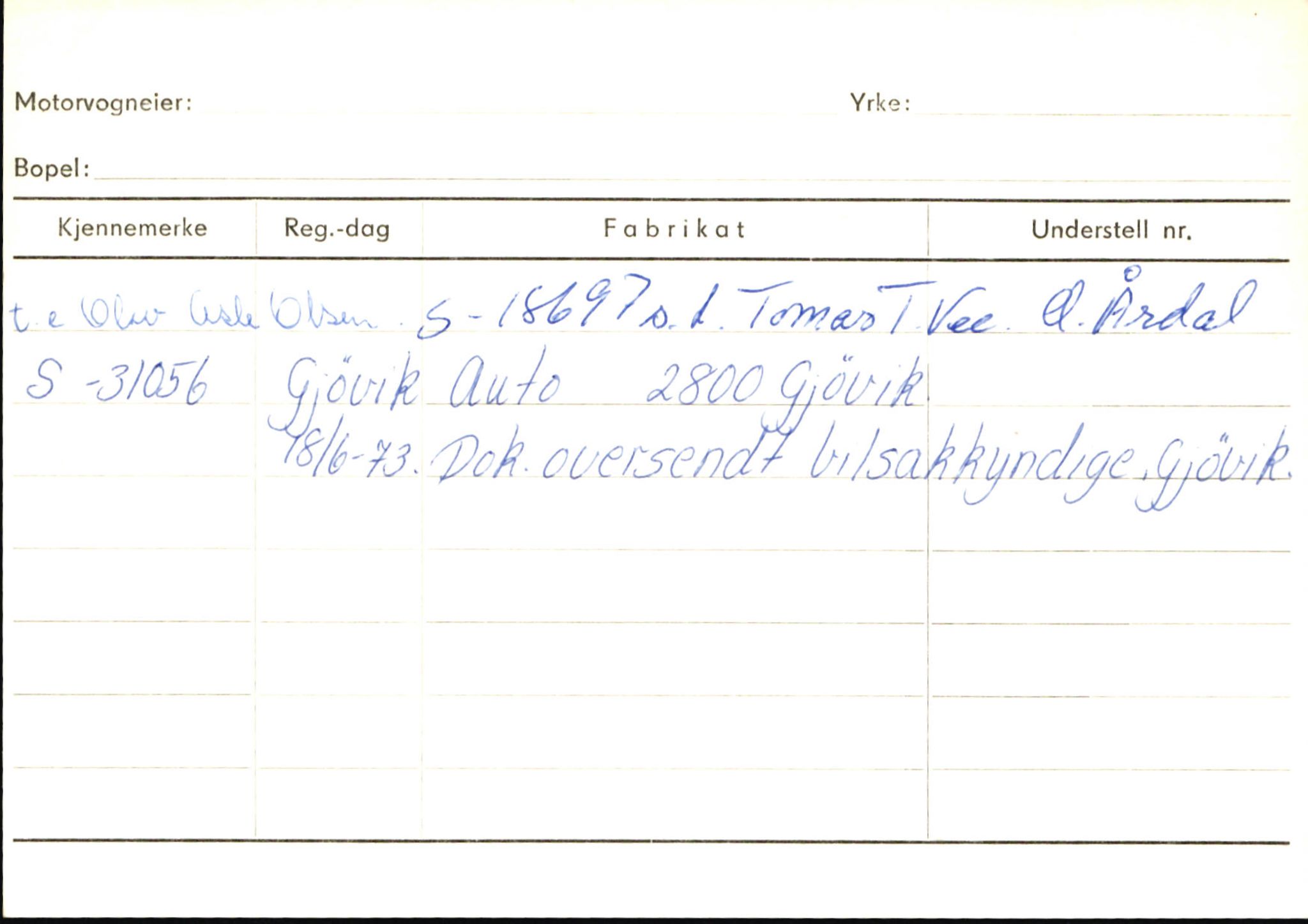 Statens vegvesen, Sogn og Fjordane vegkontor, SAB/A-5301/4/F/L0146: Registerkort Årdal R-Å samt diverse kort, 1945-1975, p. 91