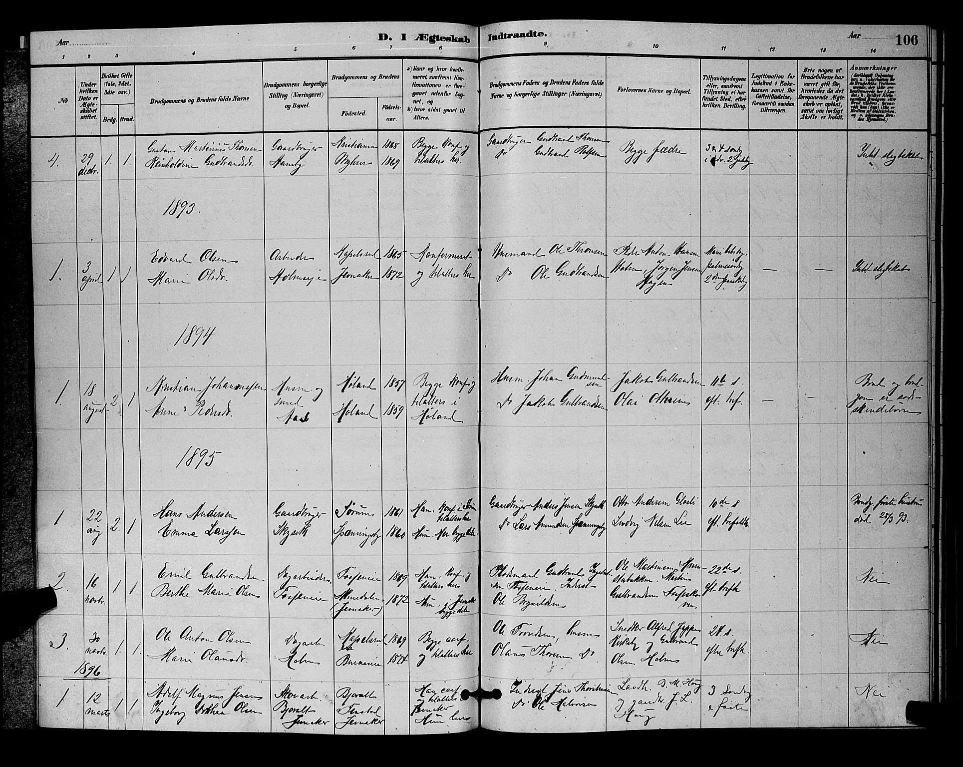 Nittedal prestekontor Kirkebøker, AV/SAO-A-10365a/G/Gb/L0002: Parish register (copy) no. II 2, 1879-1901, p. 106