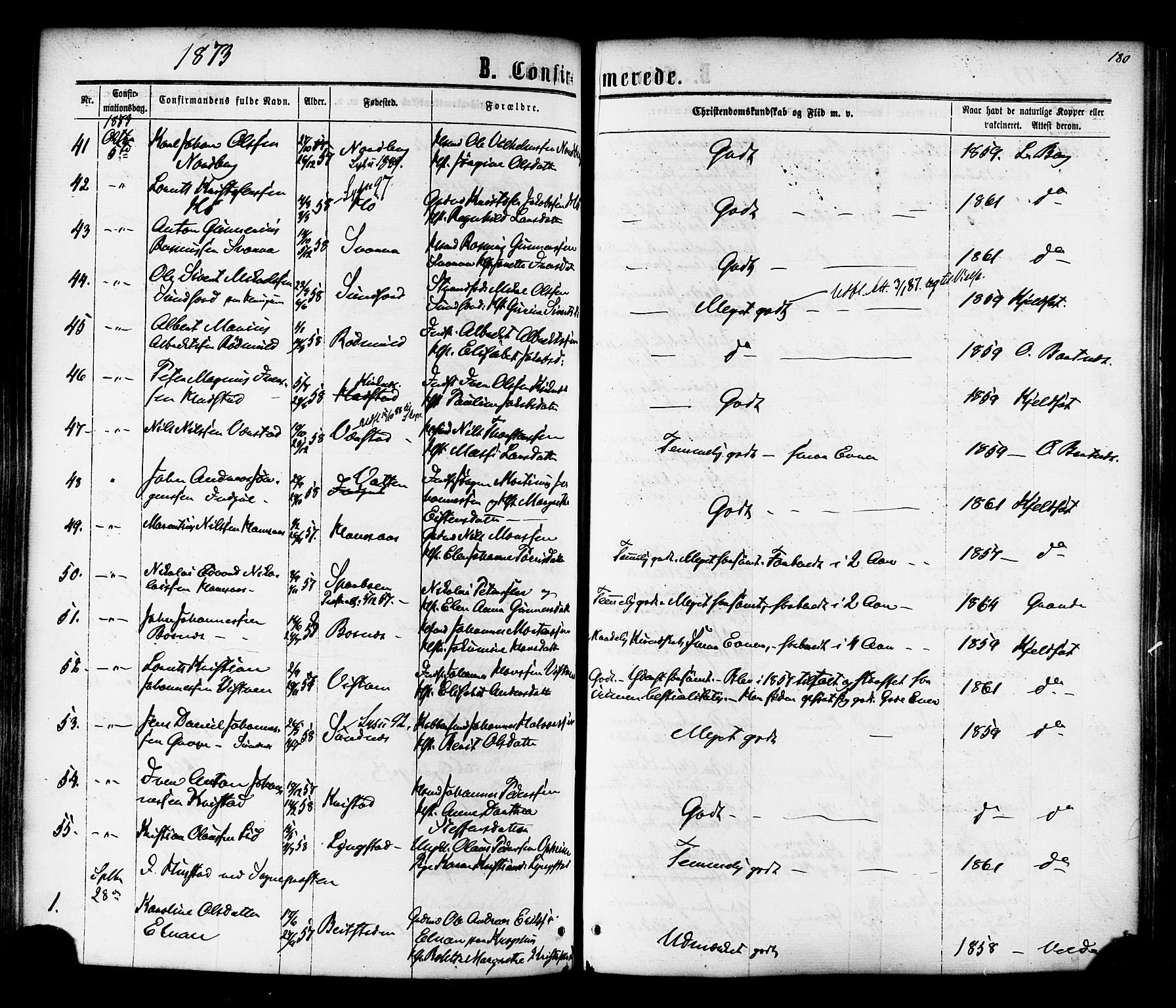 Ministerialprotokoller, klokkerbøker og fødselsregistre - Nord-Trøndelag, AV/SAT-A-1458/730/L0284: Parish register (official) no. 730A09, 1866-1878, p. 180