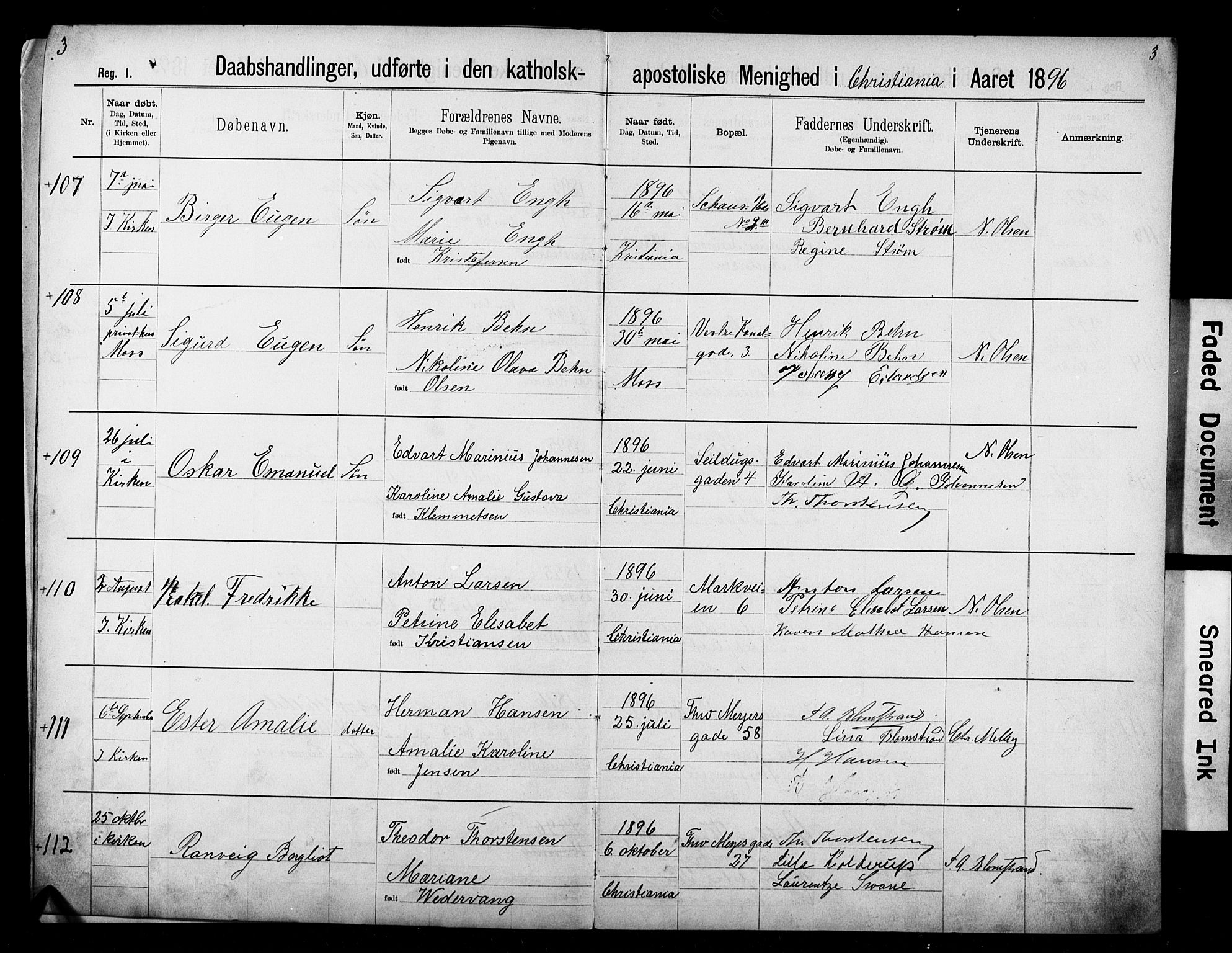 Den katolsk apostoliske menighet i Oslo , SAO/PAO-0214/F/Fb/L0002: Dissenter register no. 2, 1894-1919, p. 3