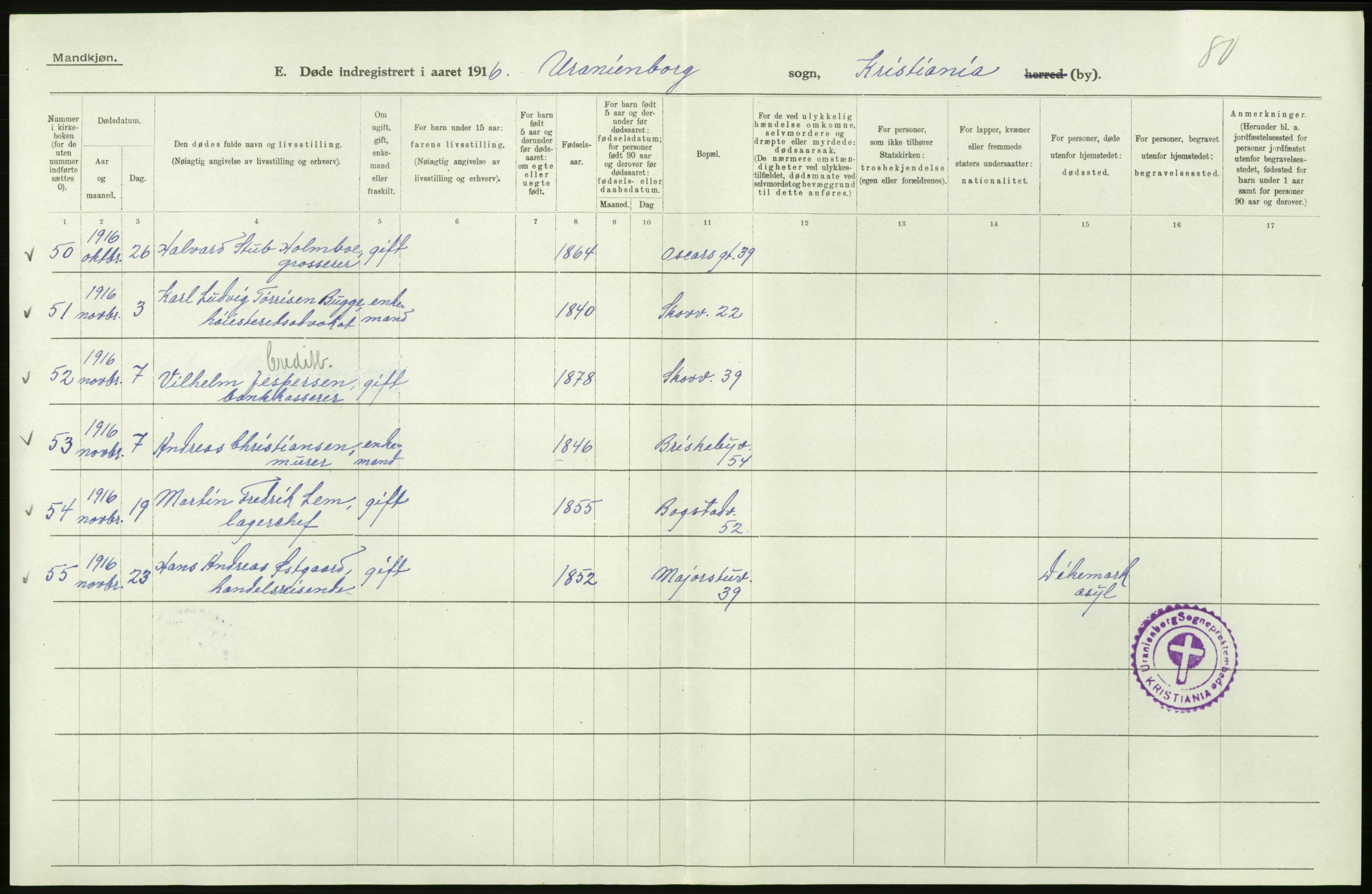 Statistisk sentralbyrå, Sosiodemografiske emner, Befolkning, AV/RA-S-2228/D/Df/Dfb/Dfbf/L0010: Kristiania: Døde, dødfødte., 1916, p. 106