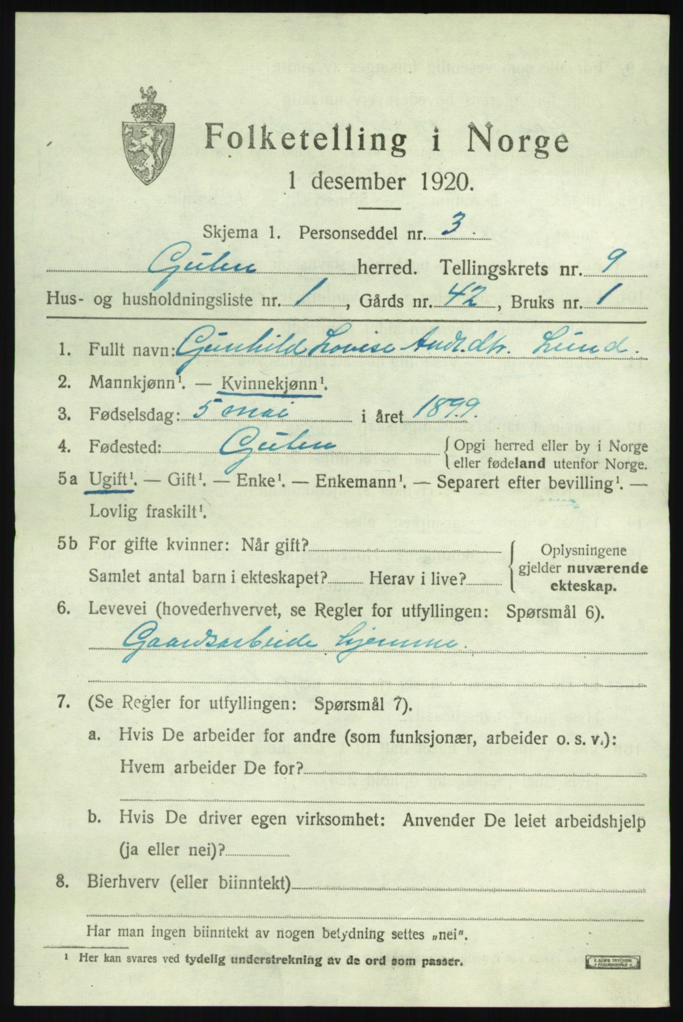 SAB, 1920 census for Gulen, 1920, p. 3881