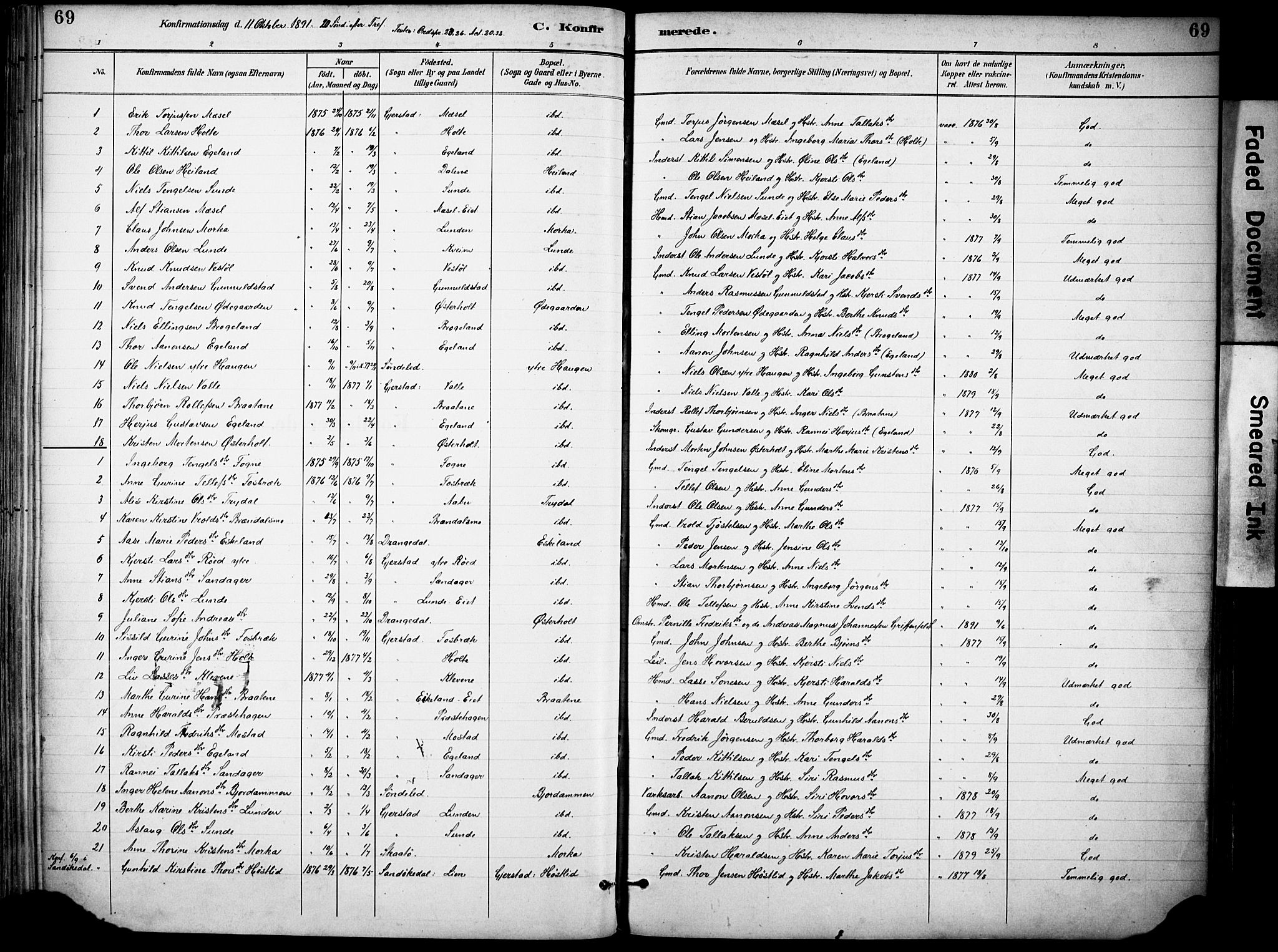 Gjerstad sokneprestkontor, AV/SAK-1111-0014/F/Fa/Faa/L0010: Parish register (official) no. A 10, 1891-1902, p. 69