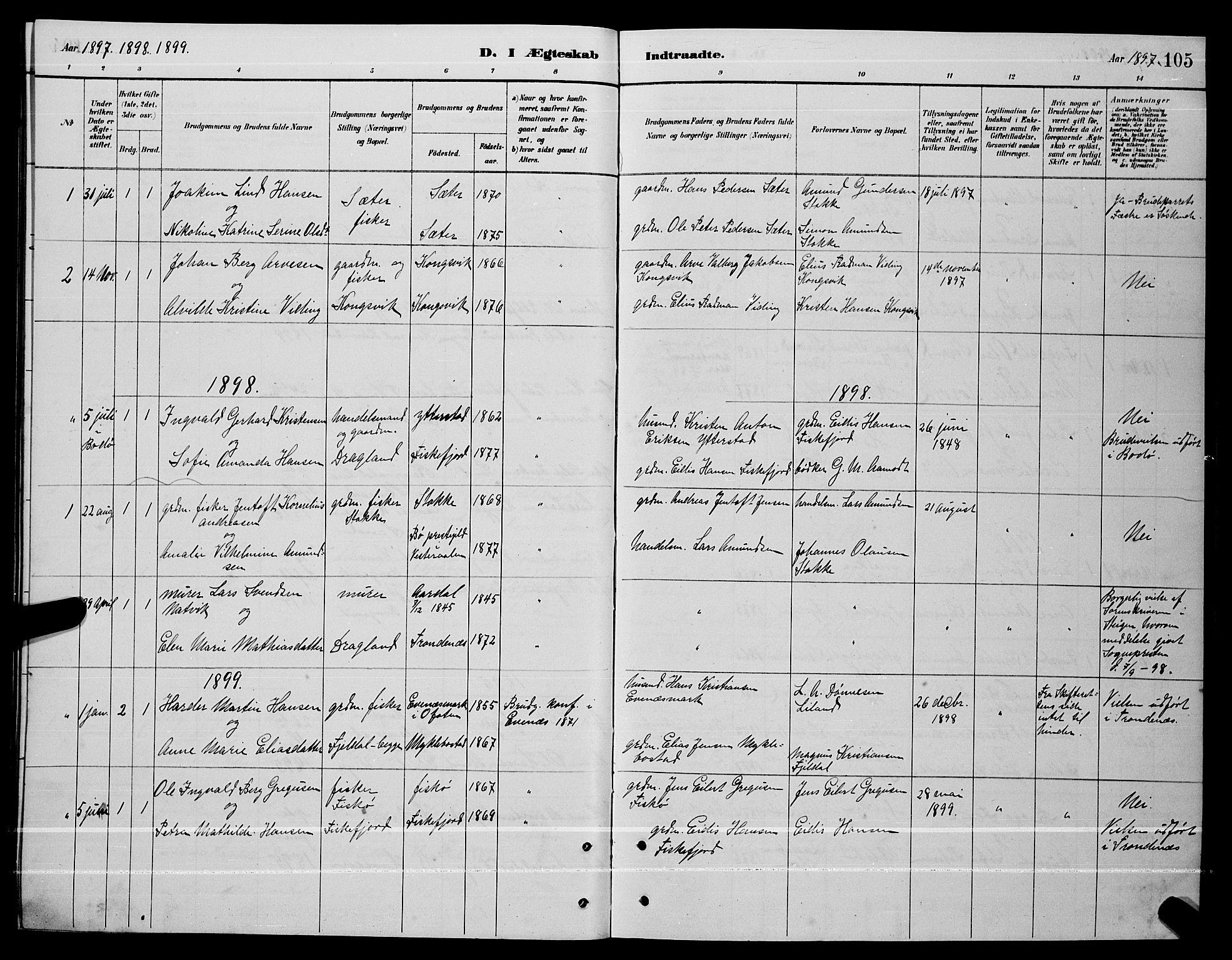 Ministerialprotokoller, klokkerbøker og fødselsregistre - Nordland, AV/SAT-A-1459/865/L0931: Parish register (copy) no. 865C03, 1885-1901, p. 105