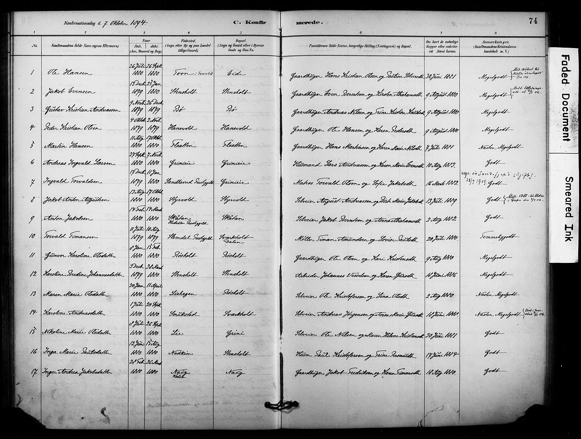 Lardal kirkebøker, AV/SAKO-A-350/F/Fd/L0001: Parish register (official) no. IV 1, 1881-1907, p. 74