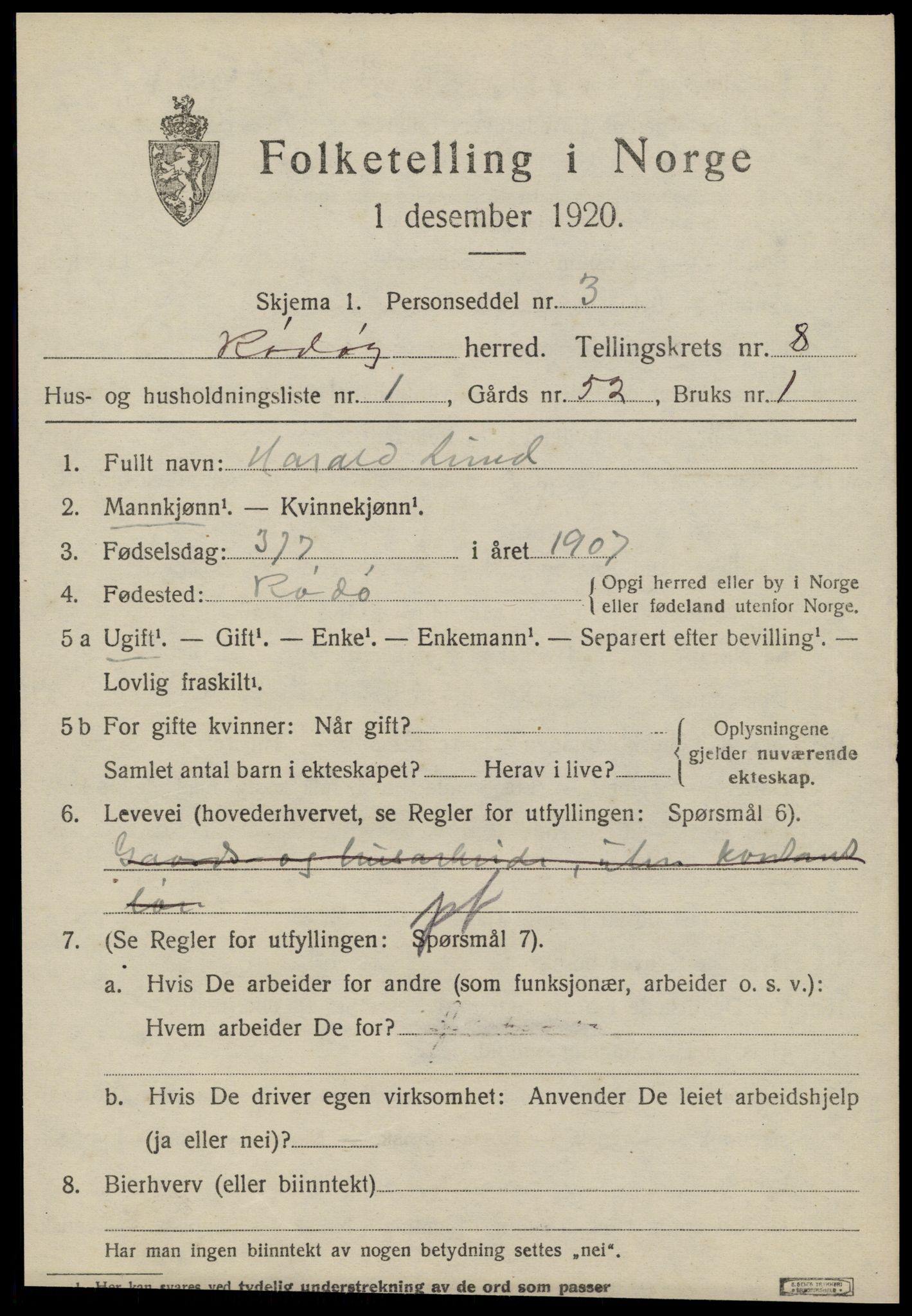 SAT, 1920 census for Rødøy, 1920, p. 4208