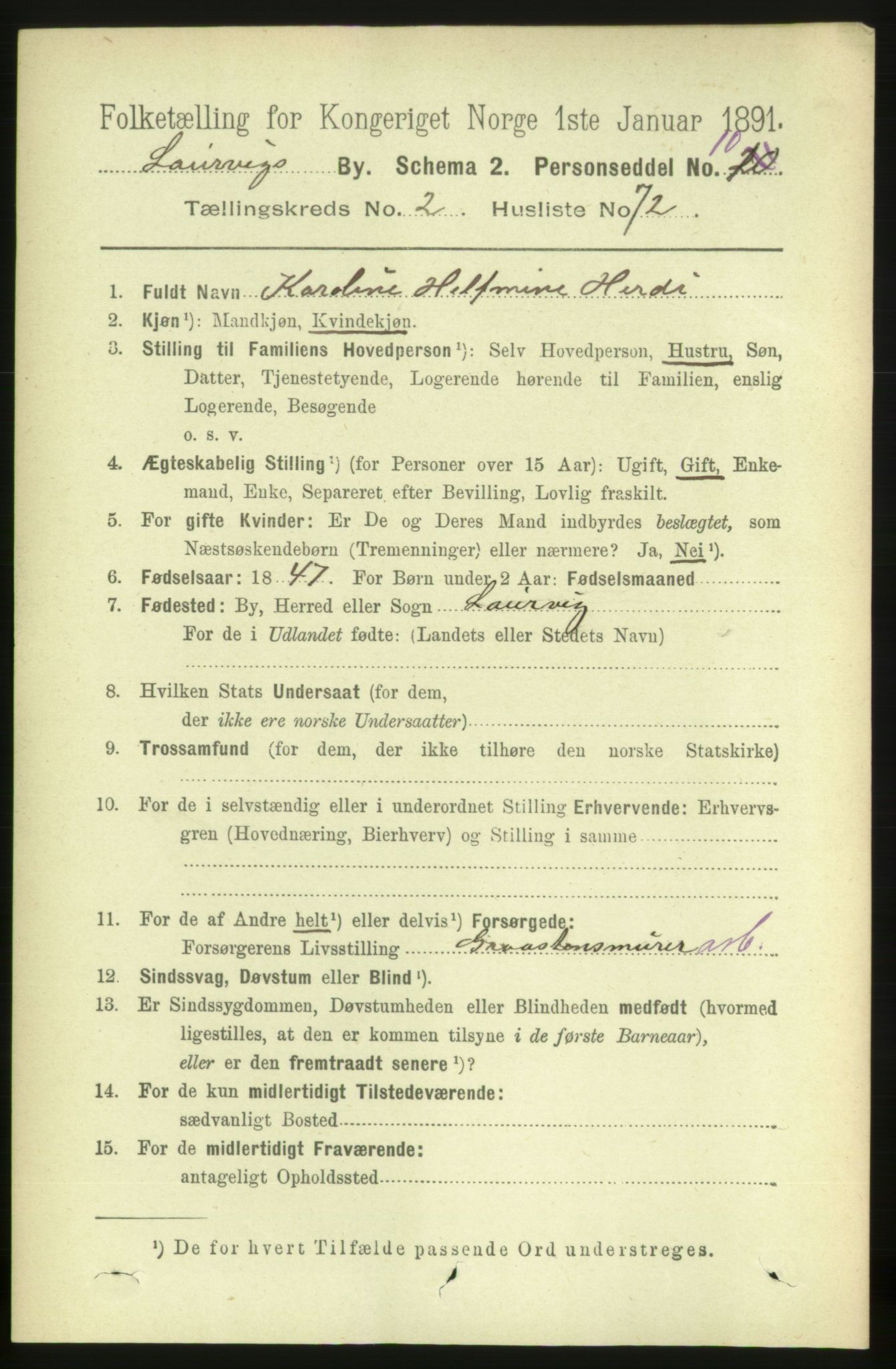 RA, 1891 census for 0707 Larvik, 1891, p. 4115