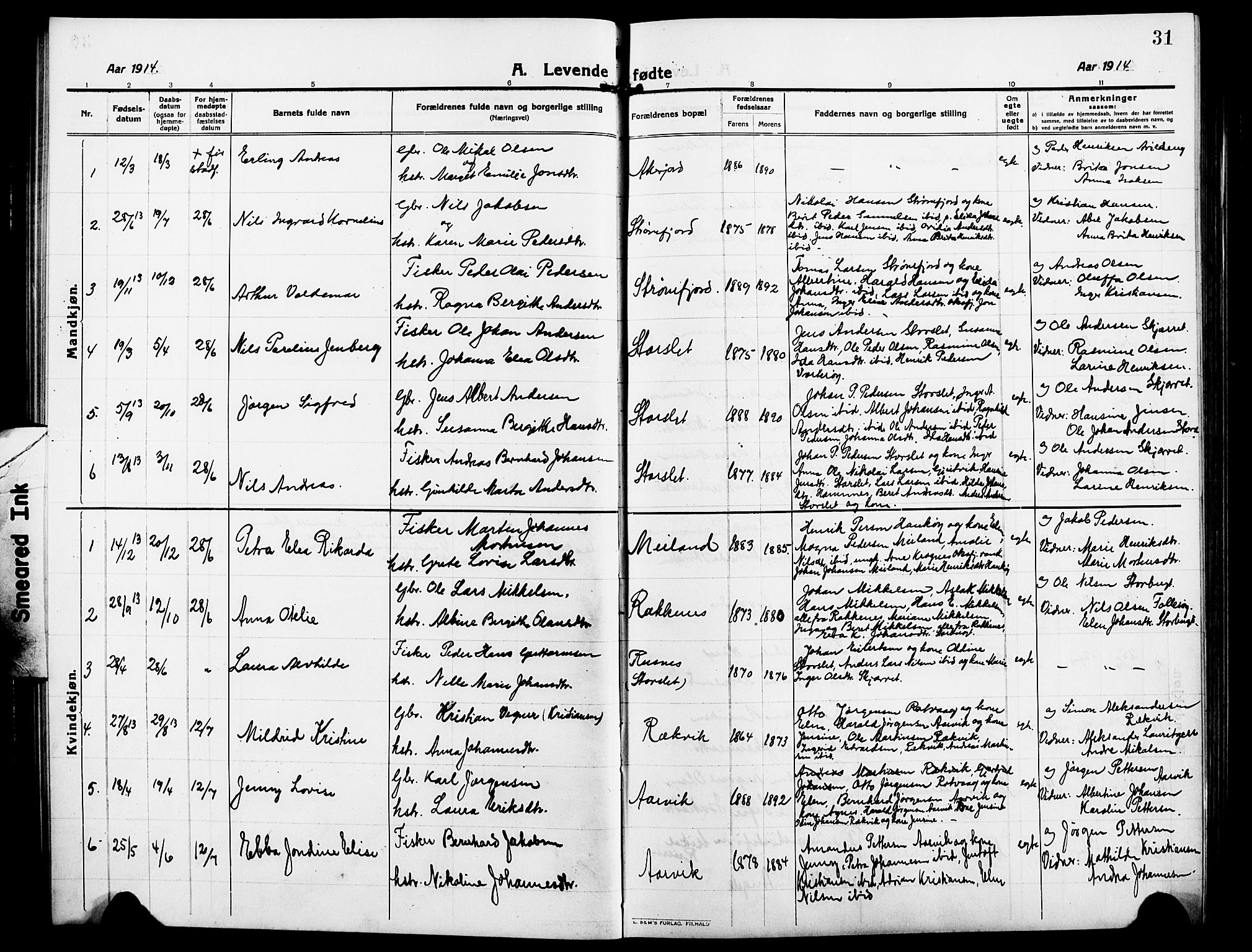 Skjervøy sokneprestkontor, SATØ/S-1300/H/Ha/Hab/L0009klokker: Parish register (copy) no. 9, 1911-1926, p. 31