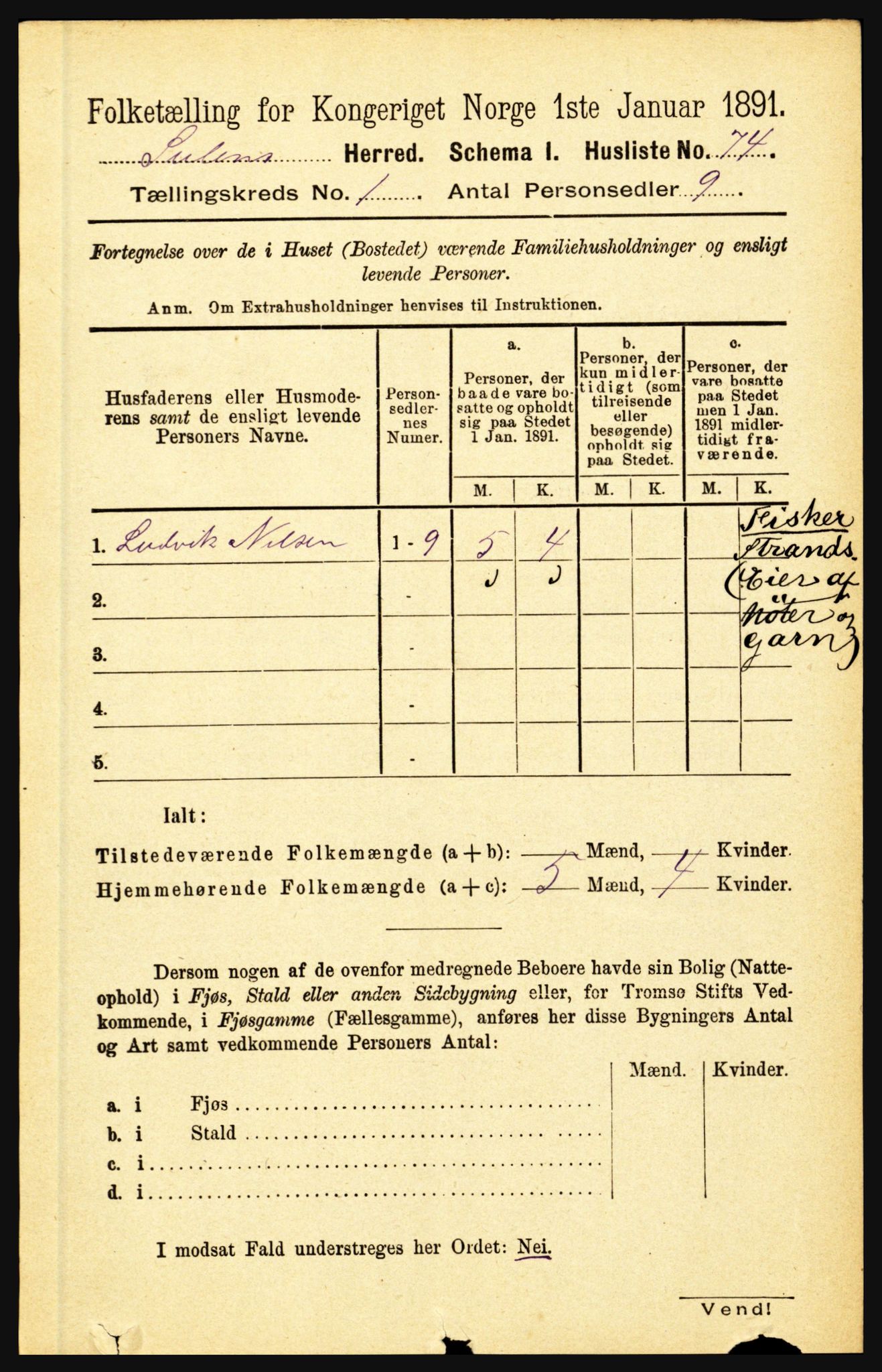 RA, 1891 census for 1412 Solund, 1891, p. 94