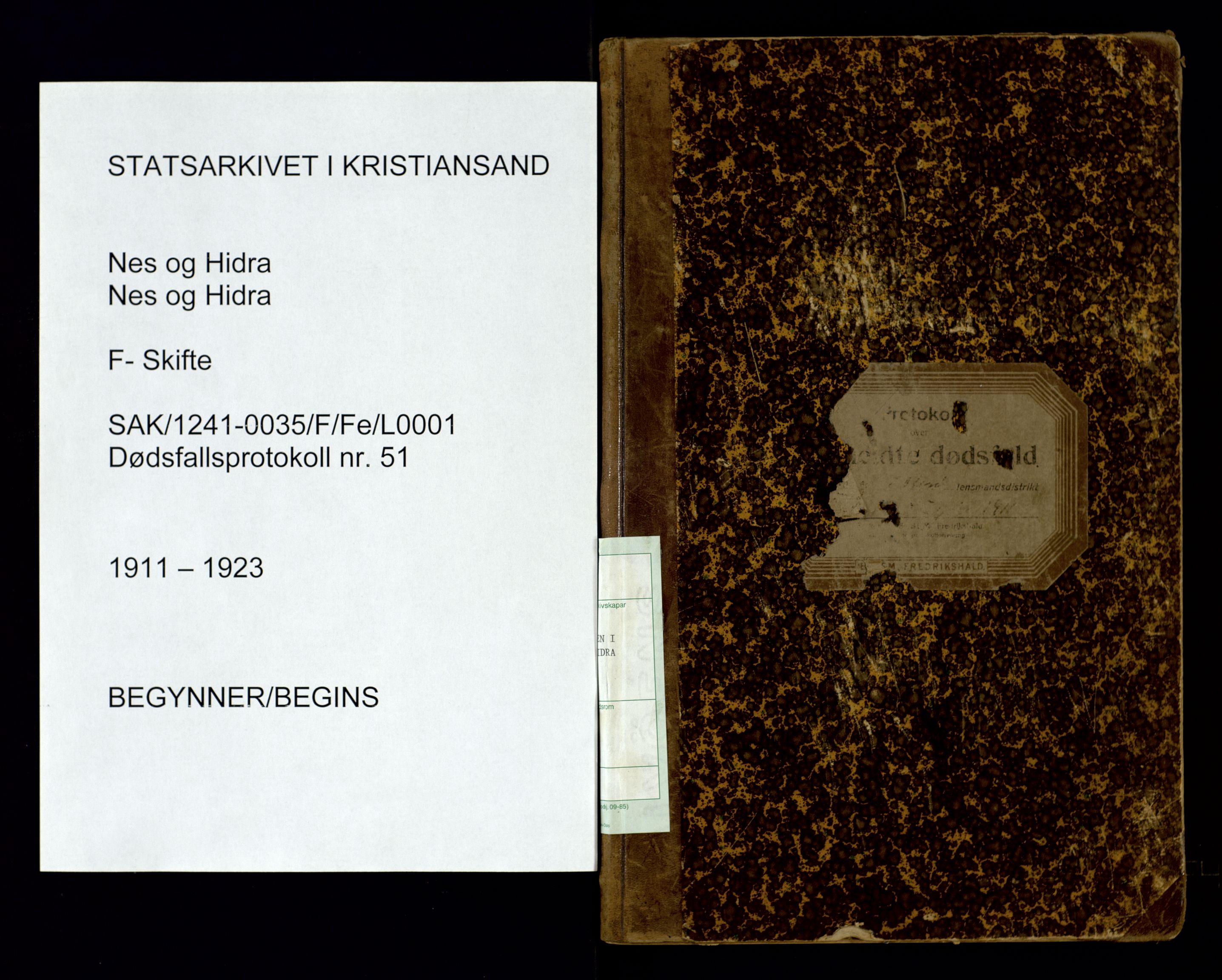 Nes og Hidra lensmannskontor, AV/SAK-1241-0035/F/Fe/L0001: Anmeldte dødsfall nr 51, 1911-1923