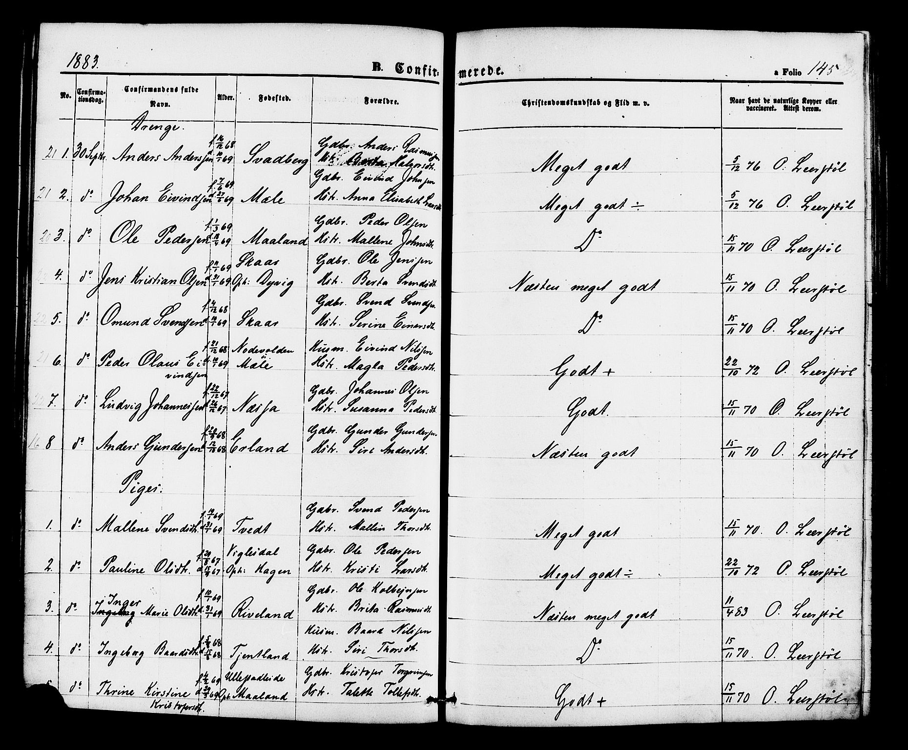 Hjelmeland sokneprestkontor, AV/SAST-A-101843/01/IV/L0012: Parish register (official) no. A 12, 1862-1886, p. 145