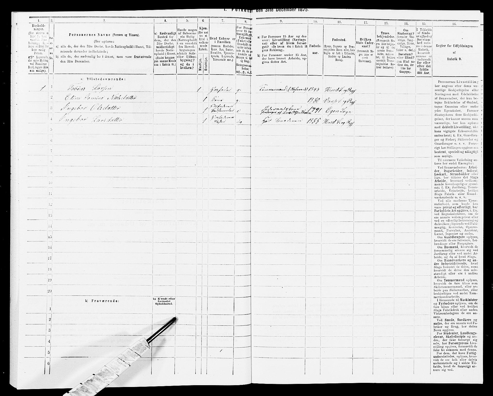 SAK, 1875 census for 1039P Herad, 1875, p. 435