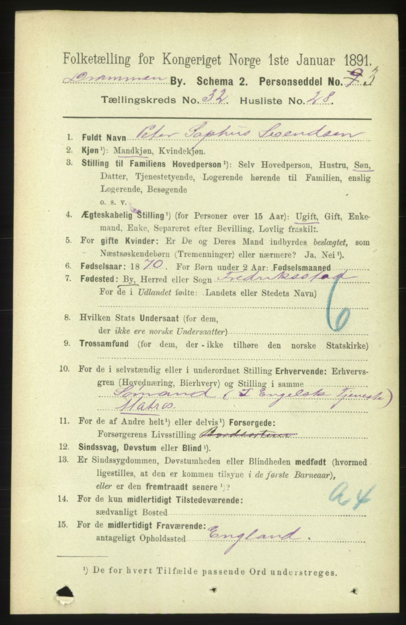 RA, 1891 census for 0602 Drammen, 1891, p. 19605