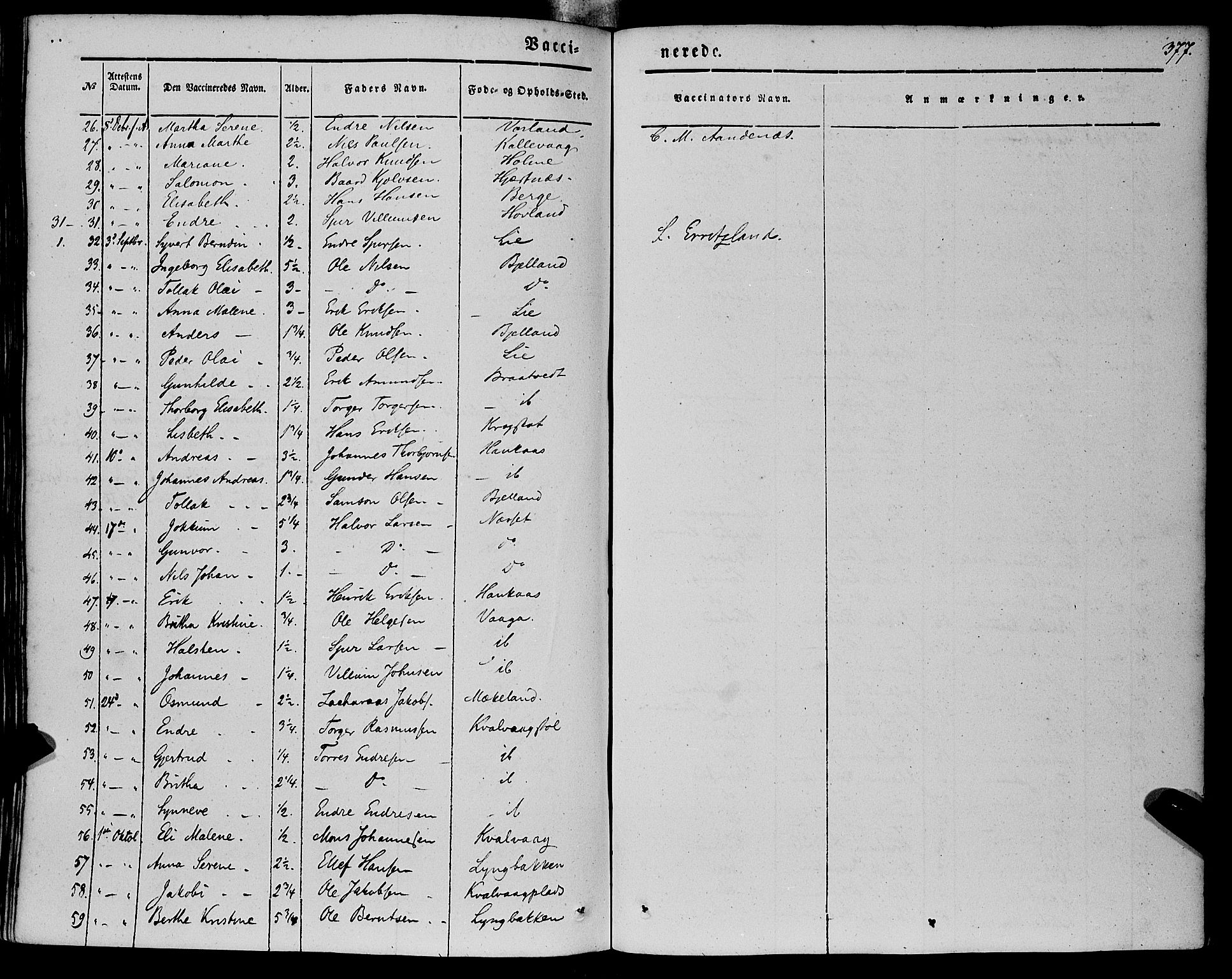 Finnås sokneprestembete, AV/SAB-A-99925/H/Ha/Haa/Haaa/L0007: Parish register (official) no. A 7, 1850-1862, p. 377