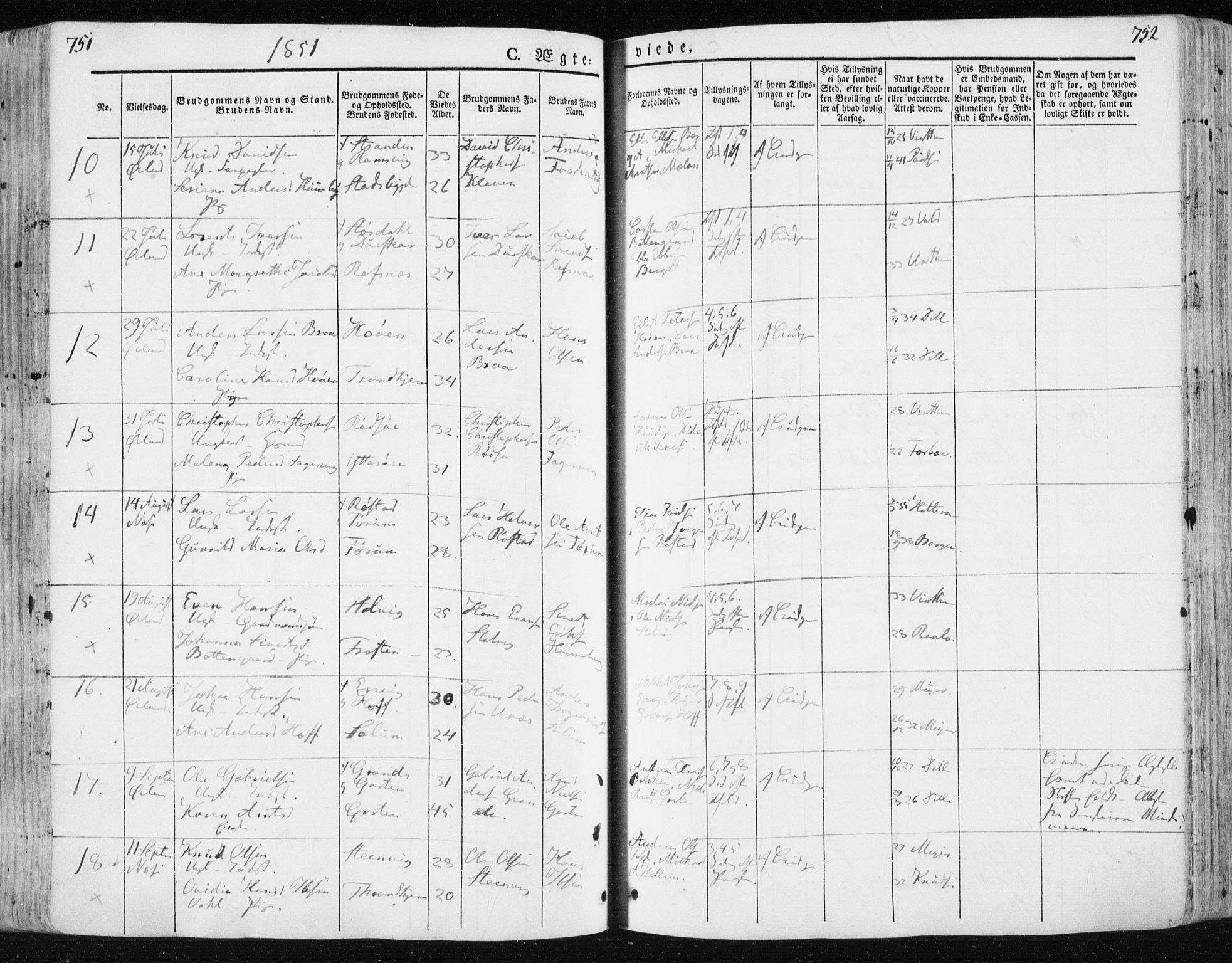 Ministerialprotokoller, klokkerbøker og fødselsregistre - Sør-Trøndelag, SAT/A-1456/659/L0736: Parish register (official) no. 659A06, 1842-1856, p. 751-752