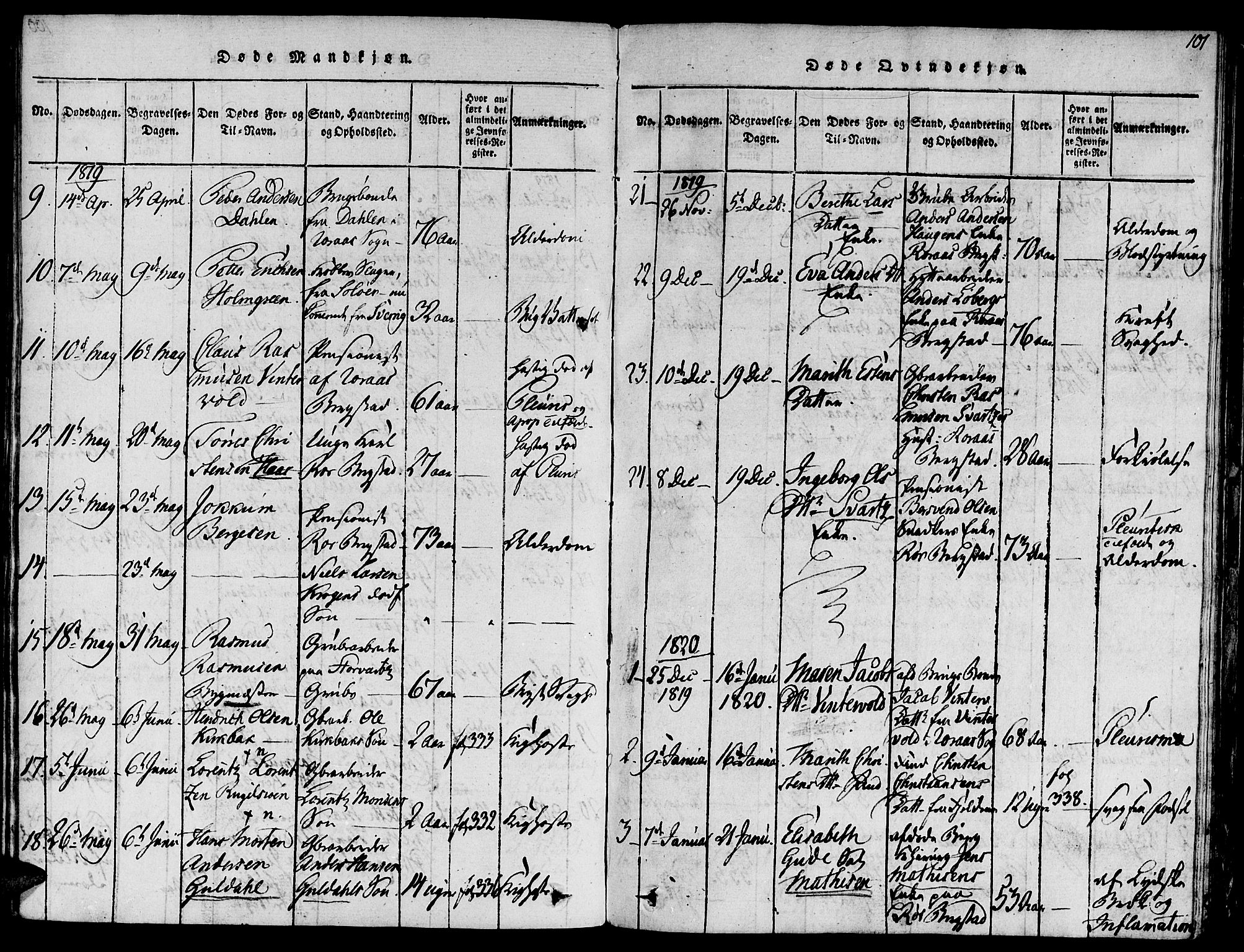 Ministerialprotokoller, klokkerbøker og fødselsregistre - Sør-Trøndelag, SAT/A-1456/681/L0929: Parish register (official) no. 681A07, 1817-1828, p. 101