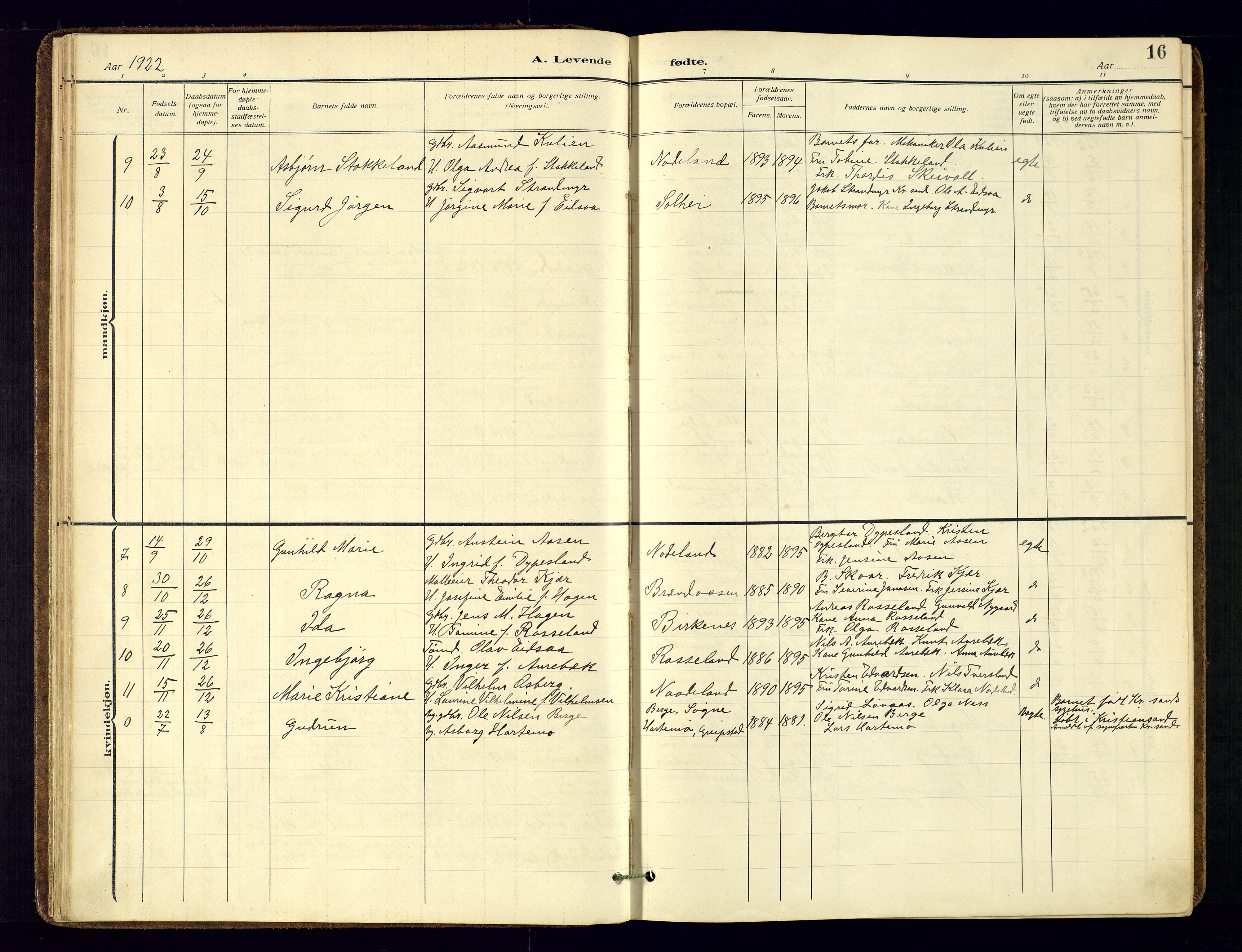 Søgne sokneprestkontor, AV/SAK-1111-0037/F/Fa/Faa/L0004: Parish register (official) no. A-4, 1911-1945, p. 16