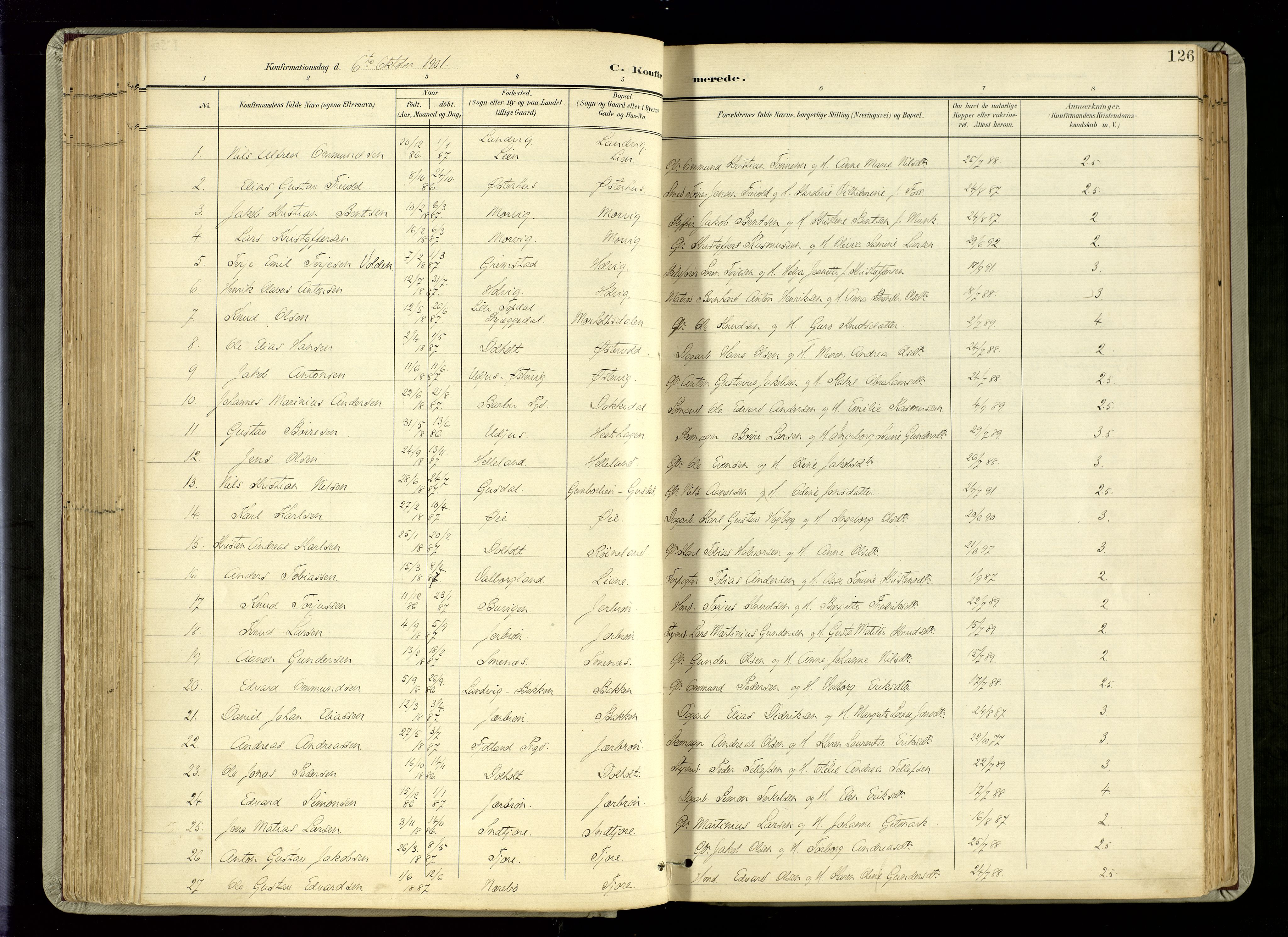 Hommedal sokneprestkontor, AV/SAK-1111-0023/F/Fa/Fab/L0007: Parish register (official) no. A 7, 1898-1924, p. 126