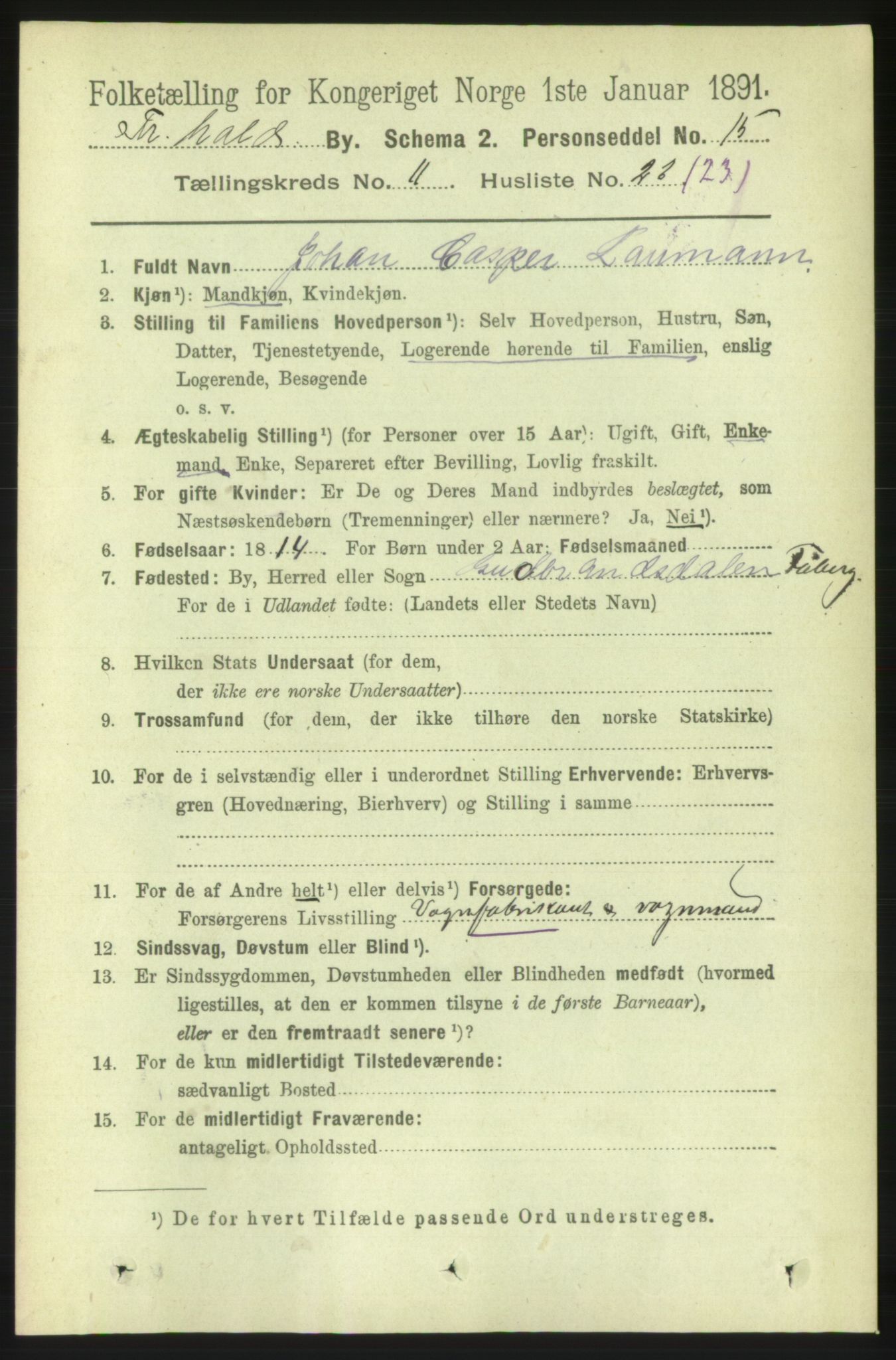 RA, 1891 census for 0101 Fredrikshald, 1891, p. 7936