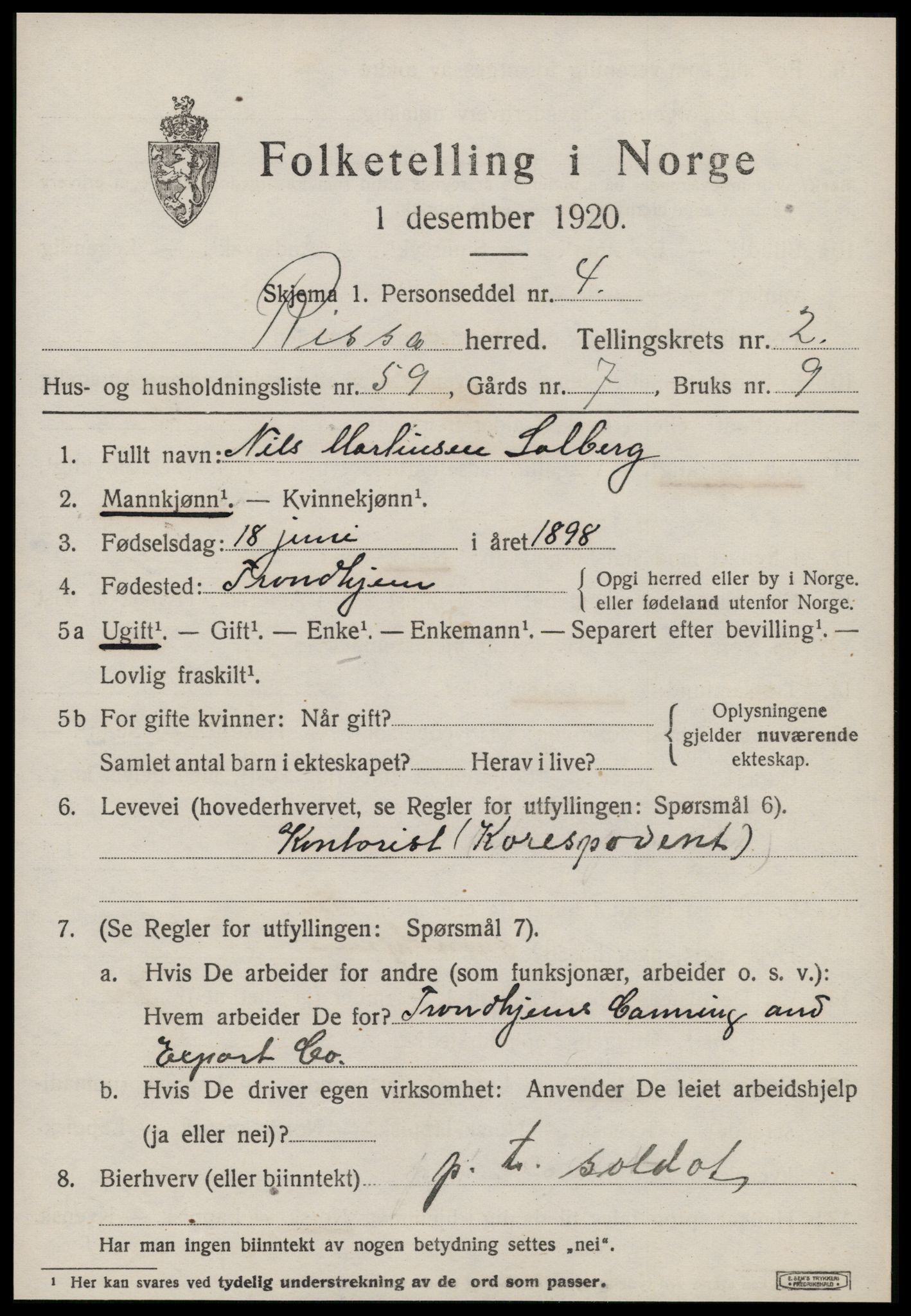 SAT, 1920 census for Rissa, 1920, p. 2377