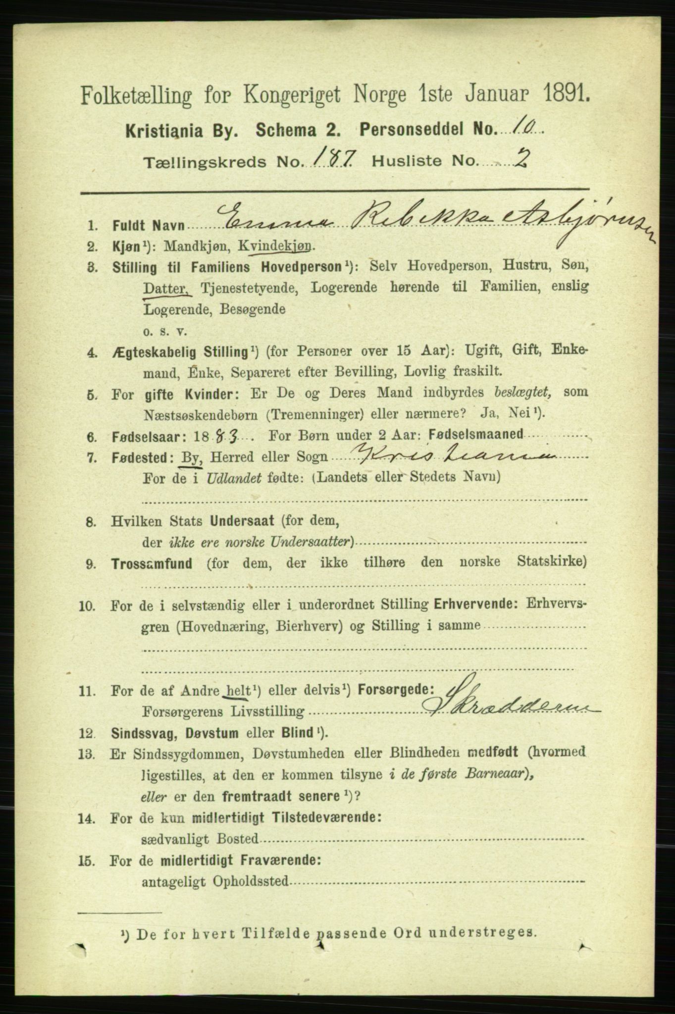 RA, 1891 census for 0301 Kristiania, 1891, p. 111996