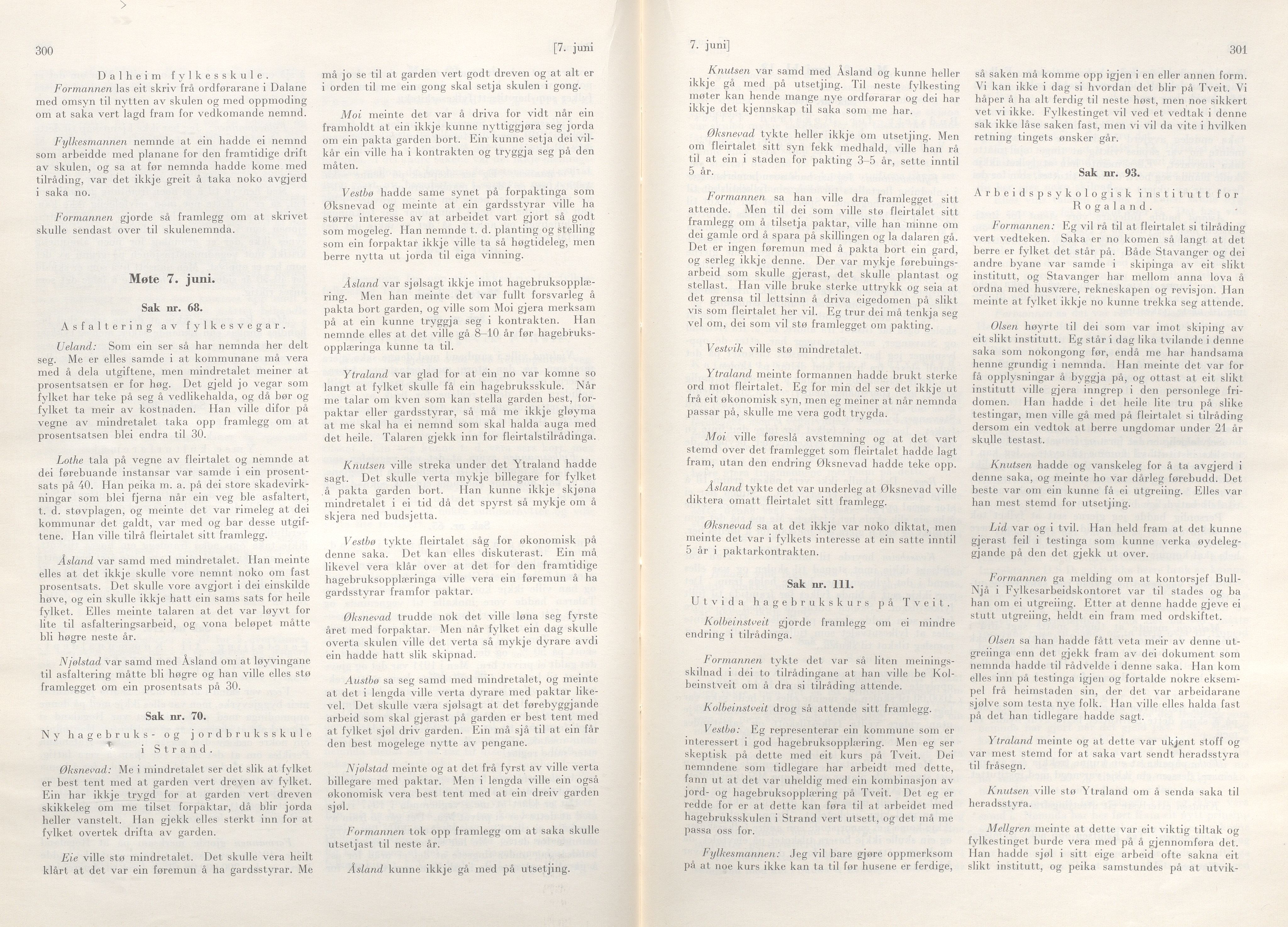 Rogaland fylkeskommune - Fylkesrådmannen , IKAR/A-900/A/Aa/Aaa/L0070: Møtebok , 1951, p. 300-301