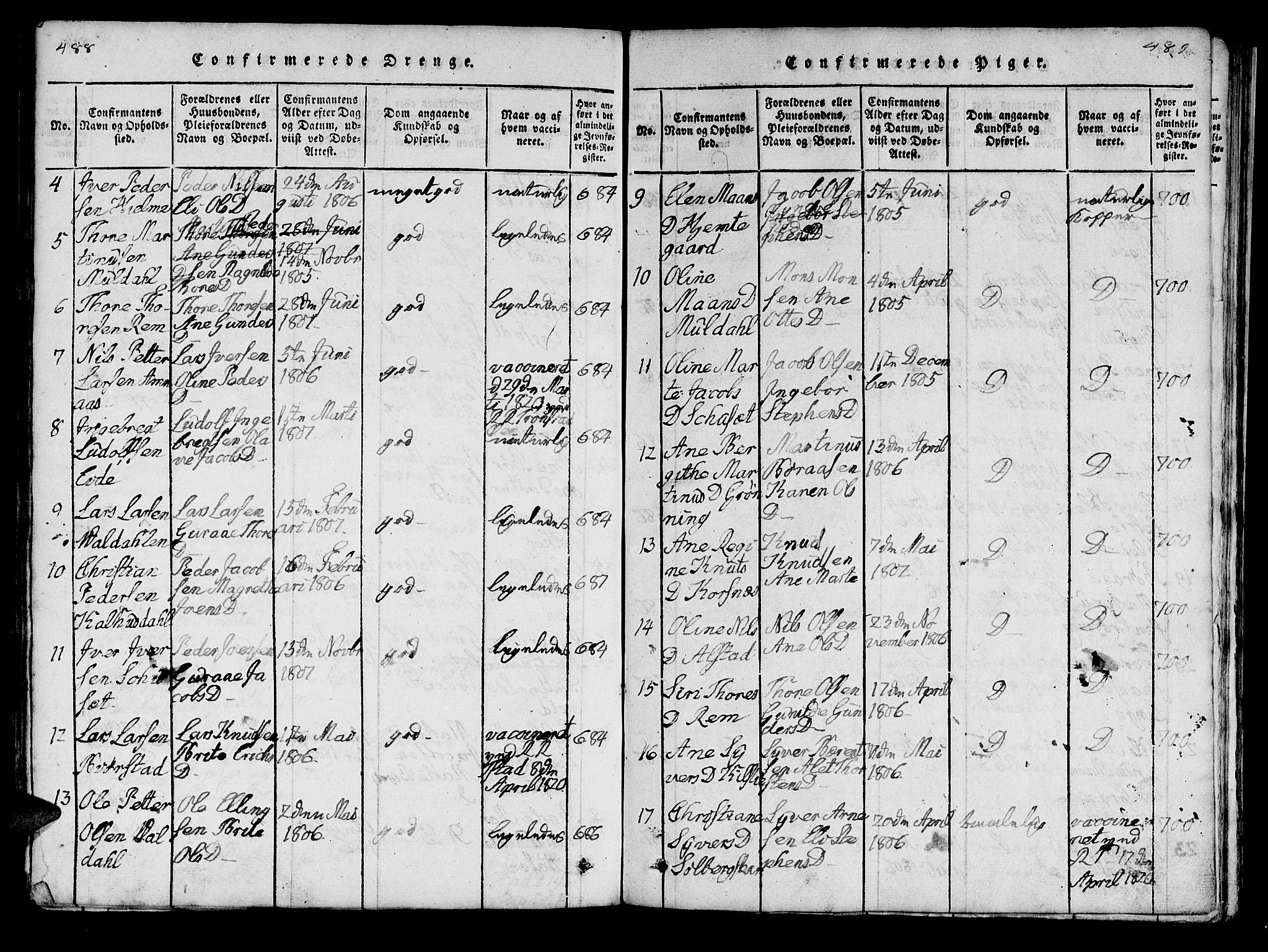 Ministerialprotokoller, klokkerbøker og fødselsregistre - Møre og Romsdal, SAT/A-1454/519/L0246: Parish register (official) no. 519A05, 1817-1834, p. 488-489