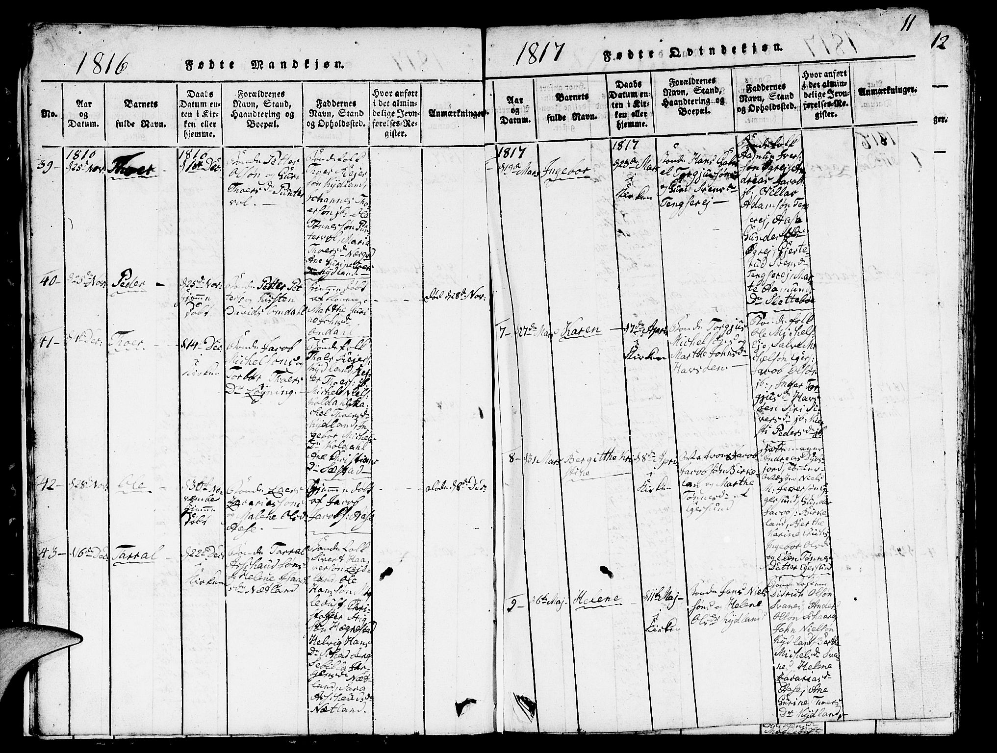 Eigersund sokneprestkontor, SAST/A-101807/S09/L0001: Parish register (copy) no. B 1, 1815-1827, p. 11
