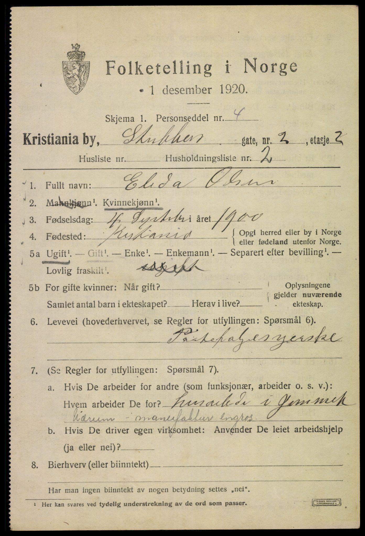 SAO, 1920 census for Kristiania, 1920, p. 553163