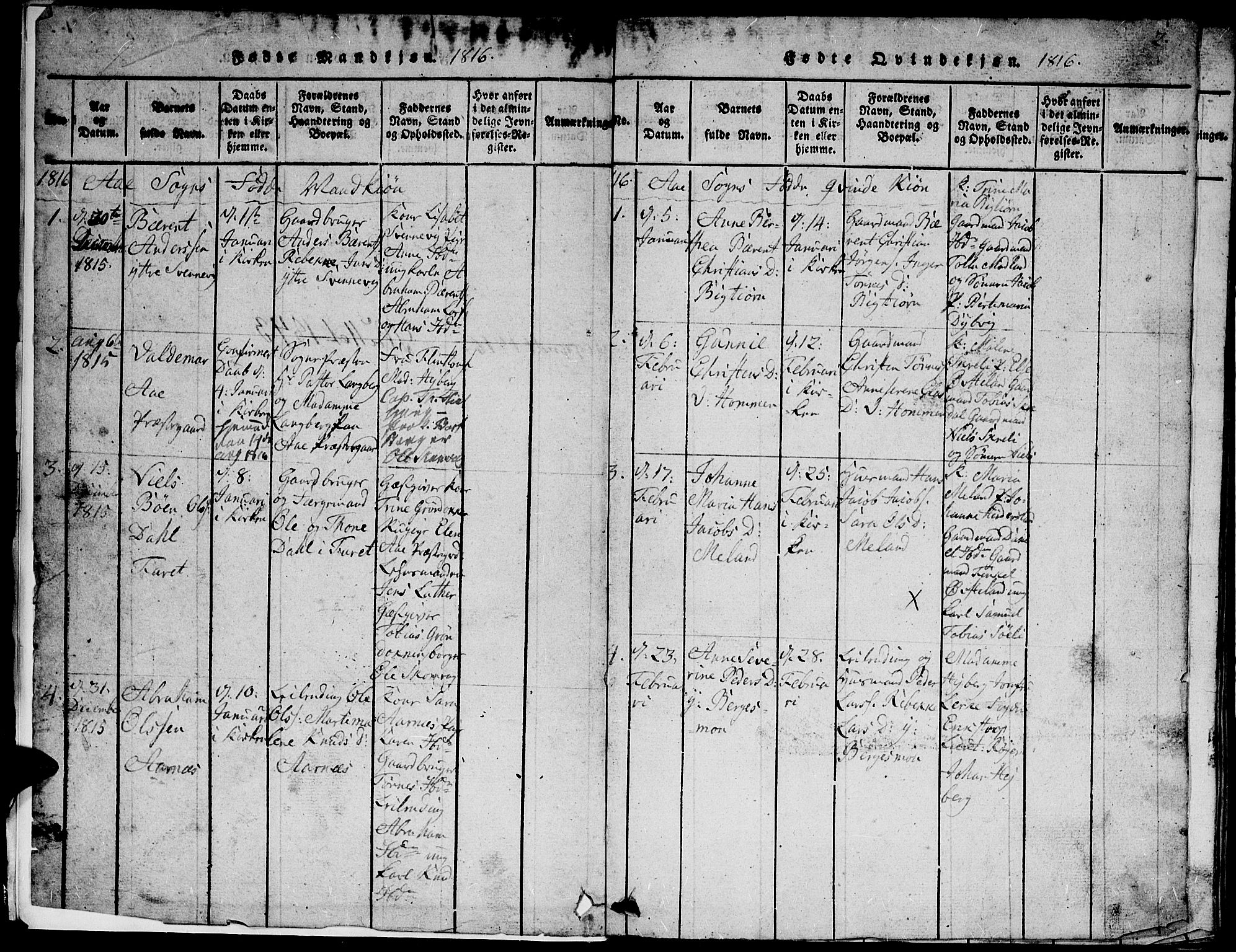 Lyngdal sokneprestkontor, SAK/1111-0029/F/Fb/Fbc/L0001: Parish register (copy) no. B 1, 1815-1844, p. 2