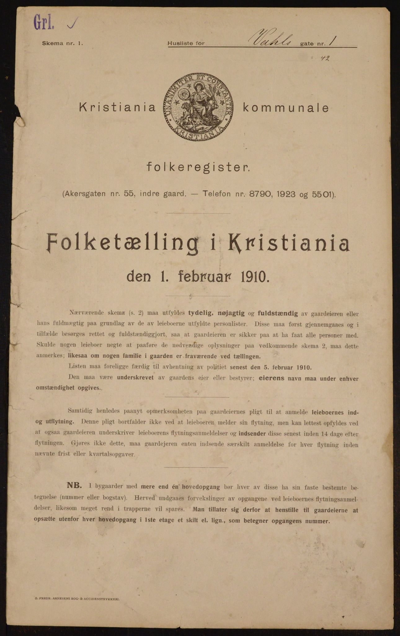 OBA, Municipal Census 1910 for Kristiania, 1910, p. 115064