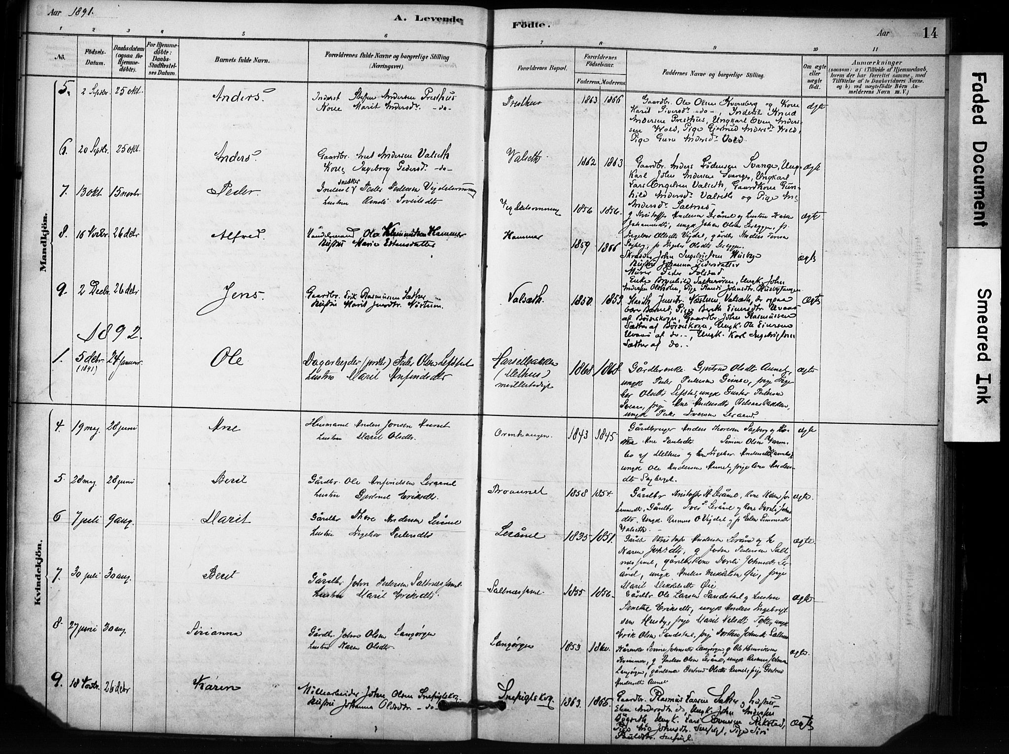 Ministerialprotokoller, klokkerbøker og fødselsregistre - Sør-Trøndelag, SAT/A-1456/666/L0786: Parish register (official) no. 666A04, 1878-1895, p. 14