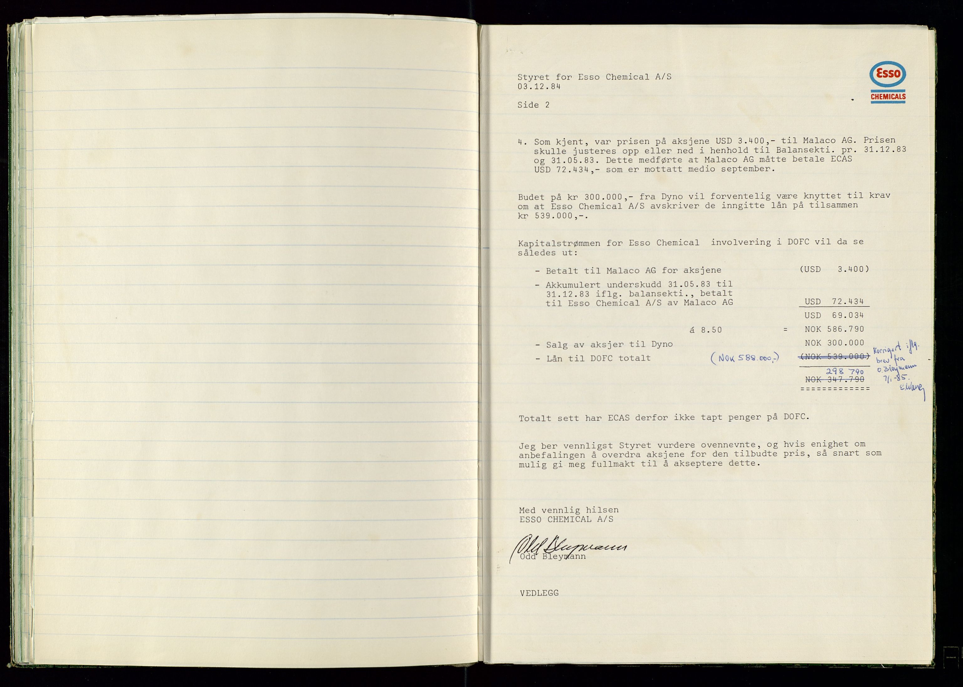 PA 1538 - Exxon Chemical Norge A/S, SAST/A-101958/A/Aa/L0001/0001: Generalforsamlinger og styreprotokoller / Styreprotokoll, 1966-1996