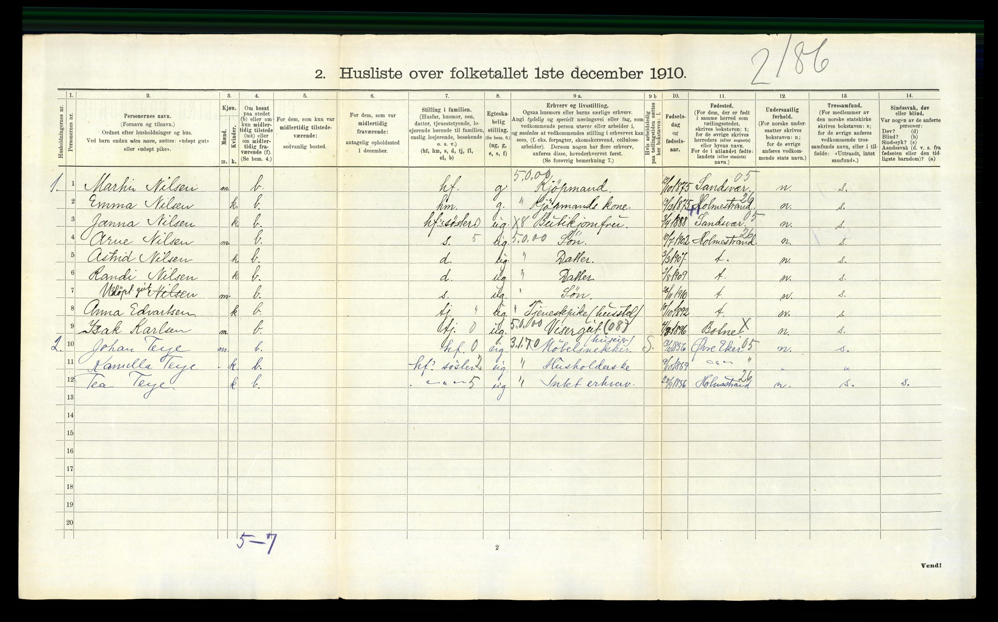 RA, 1910 census for Botne, 1910, p. 779