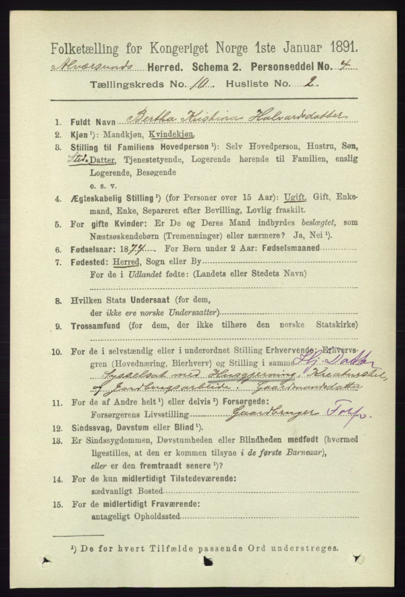 RA, 1891 census for 1257 Alversund, 1891, p. 3475