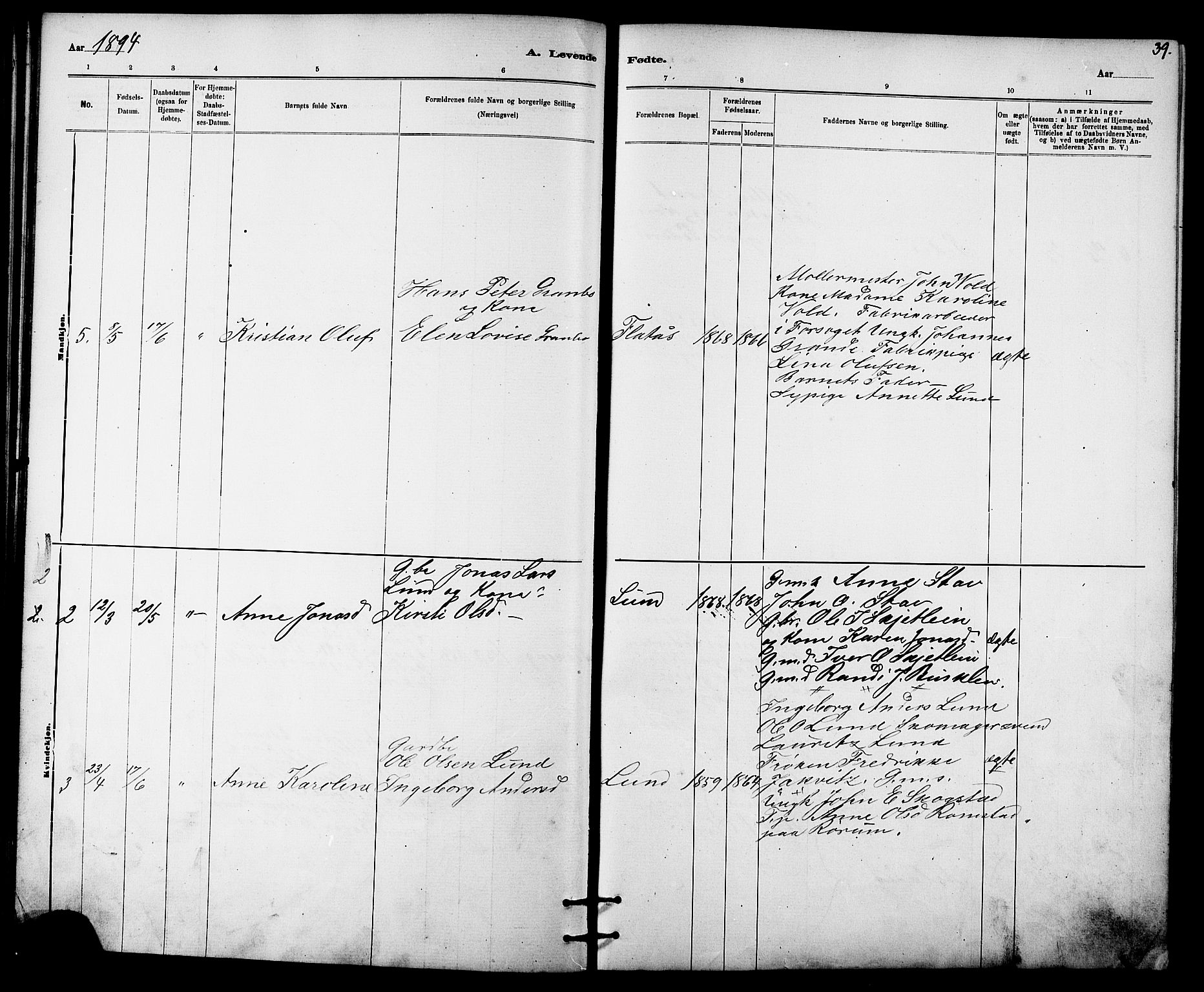 Ministerialprotokoller, klokkerbøker og fødselsregistre - Sør-Trøndelag, SAT/A-1456/613/L0395: Parish register (copy) no. 613C03, 1887-1909, p. 39
