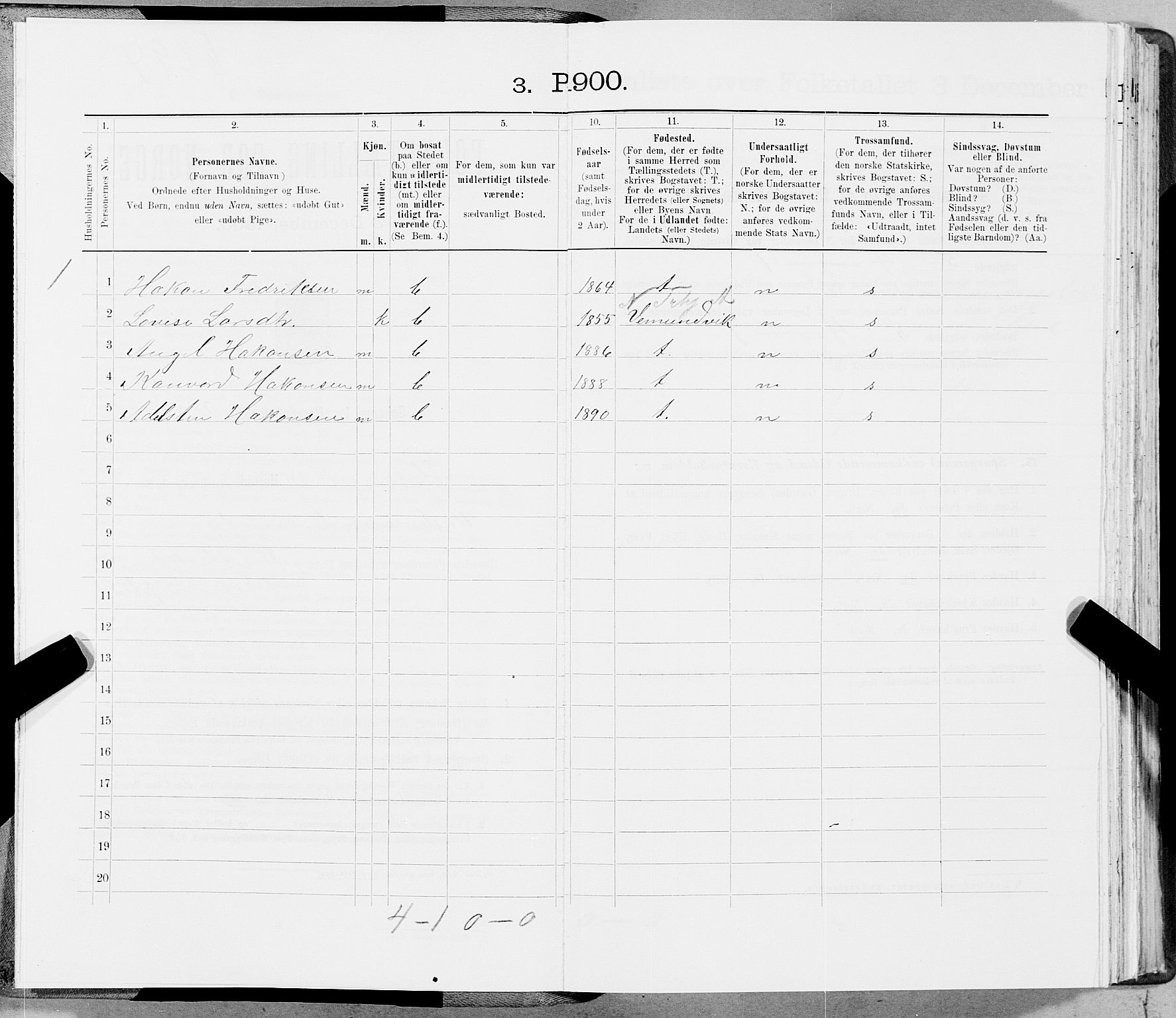 SAT, 1900 census for Flatanger, 1900, p. 18