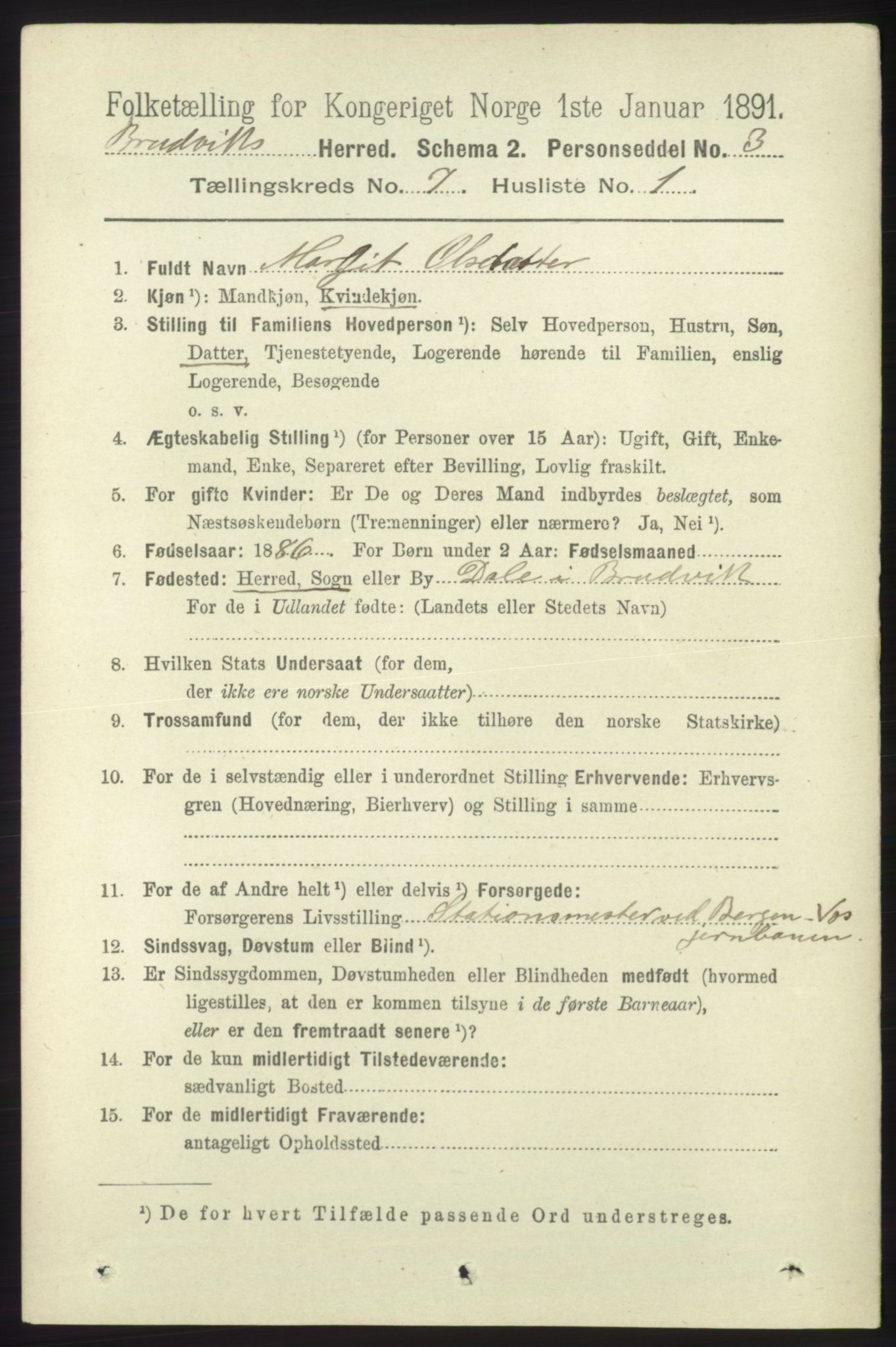 RA, 1891 census for 1251 Bruvik, 1891, p. 2041