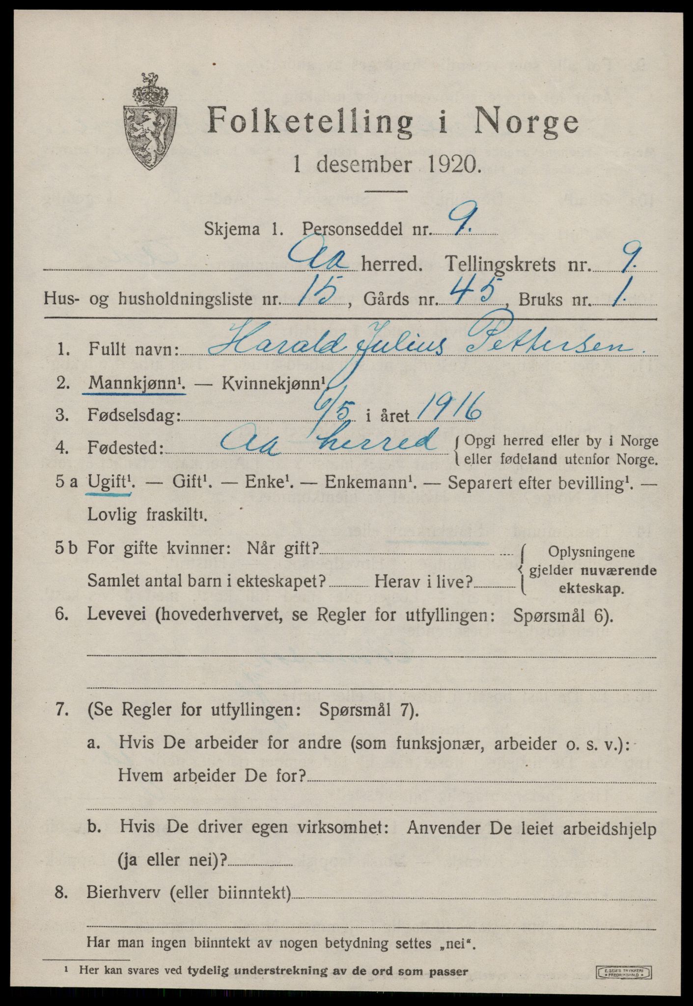 SAT, 1920 census for Å, 1920, p. 3972