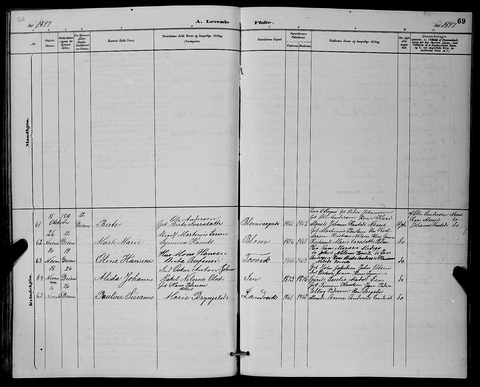 Herdla Sokneprestembete, SAB/A-75701/H/Hab: Parish register (copy) no. A 3, 1889-1899, p. 69