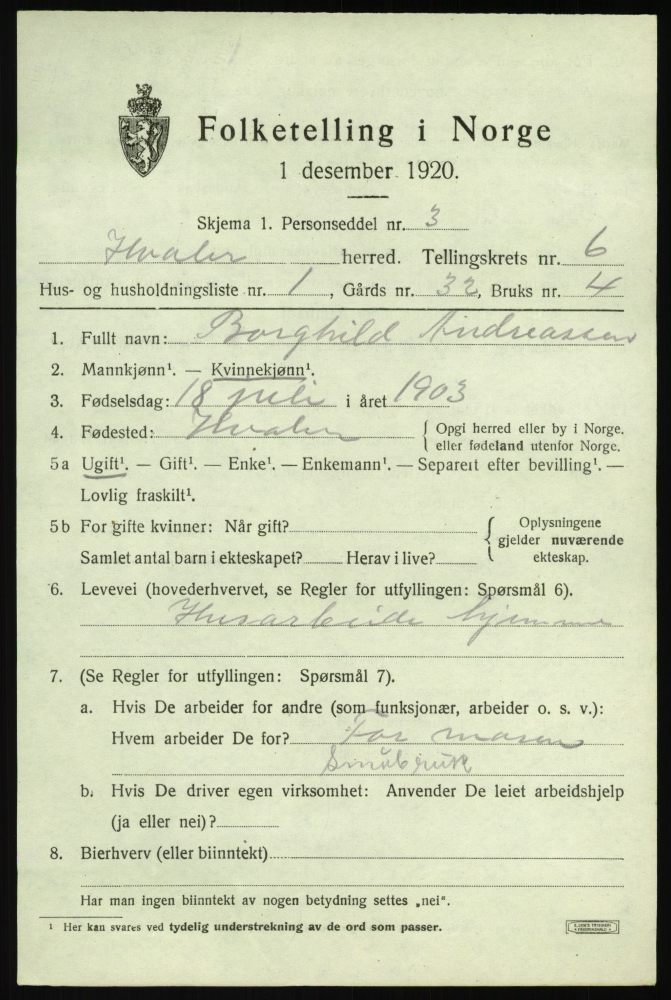 SAO, 1920 census for Hvaler, 1920, p. 5774