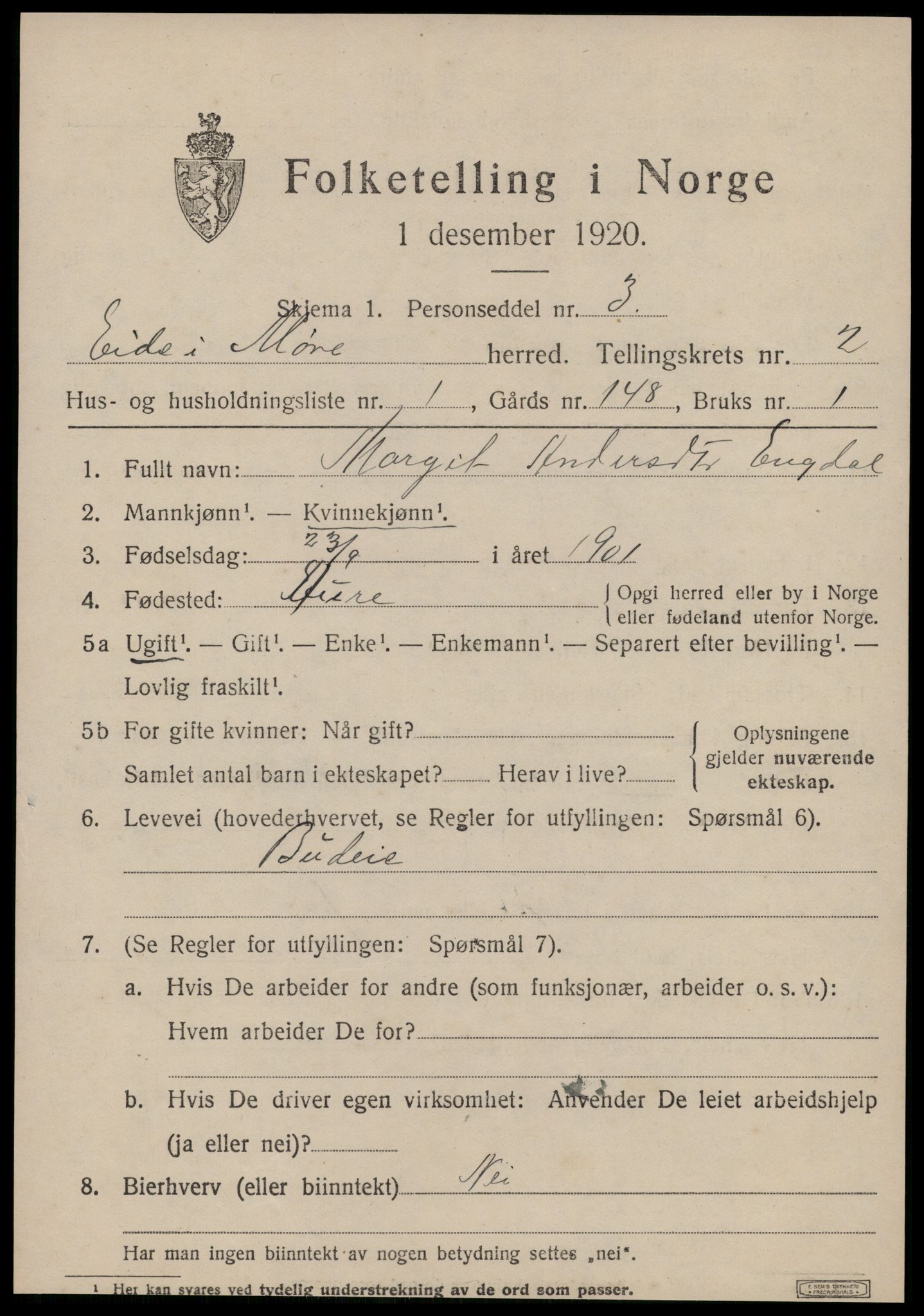 SAT, 1920 census for Eid (MR), 1920, p. 1006