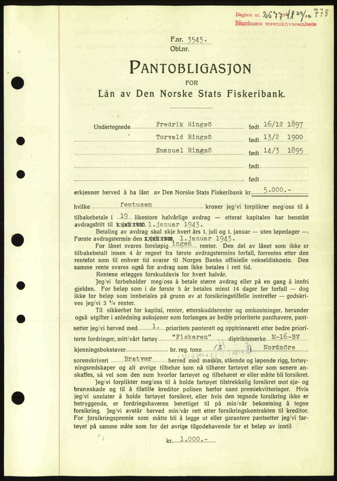 Nordmøre sorenskriveri, AV/SAT-A-4132/1/2/2Ca: Mortgage book no. B88, 1941-1942, Diary no: : 2577/1941