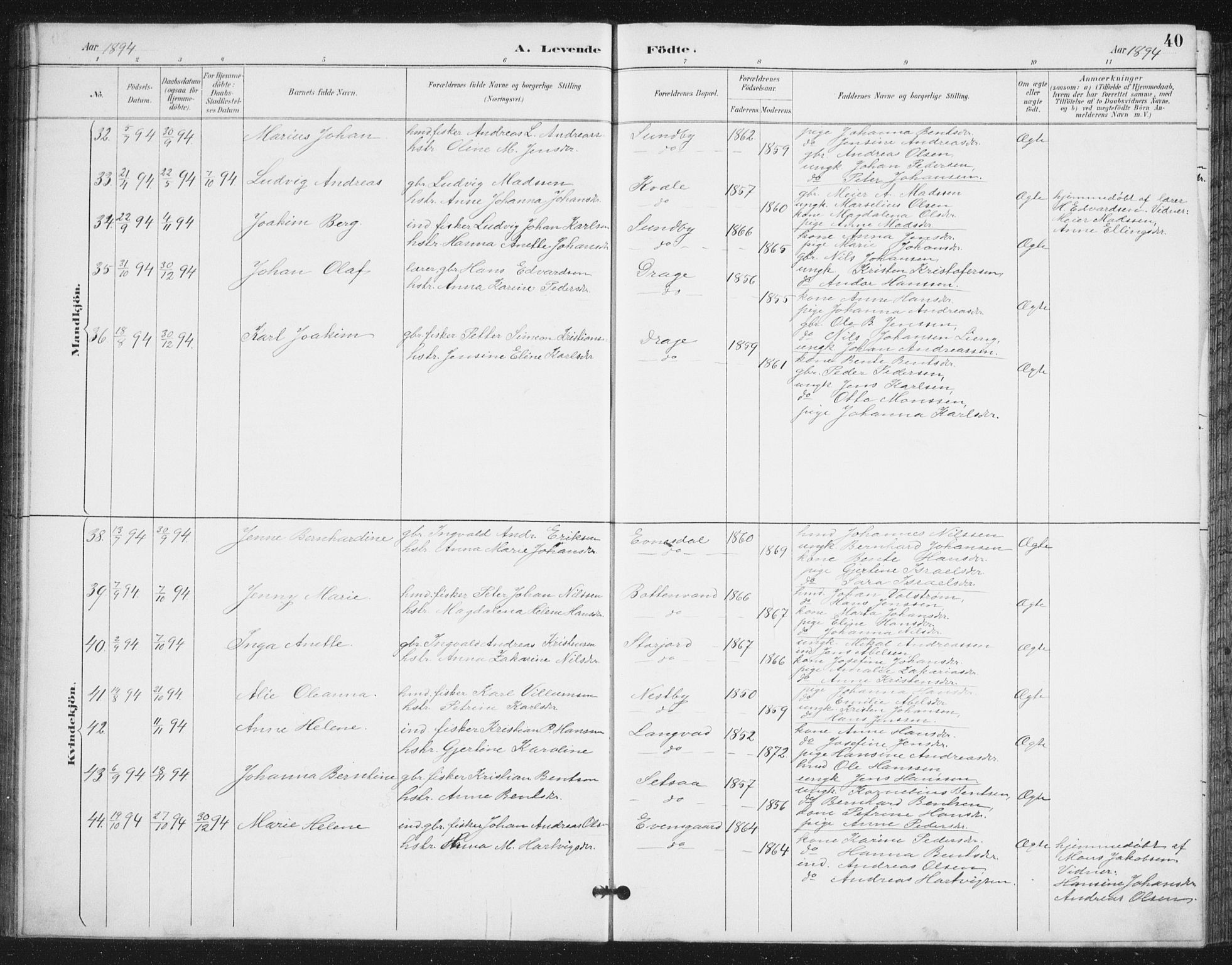 Ministerialprotokoller, klokkerbøker og fødselsregistre - Nordland, AV/SAT-A-1459/847/L0682: Parish register (copy) no. 847C10, 1889-1907, p. 40